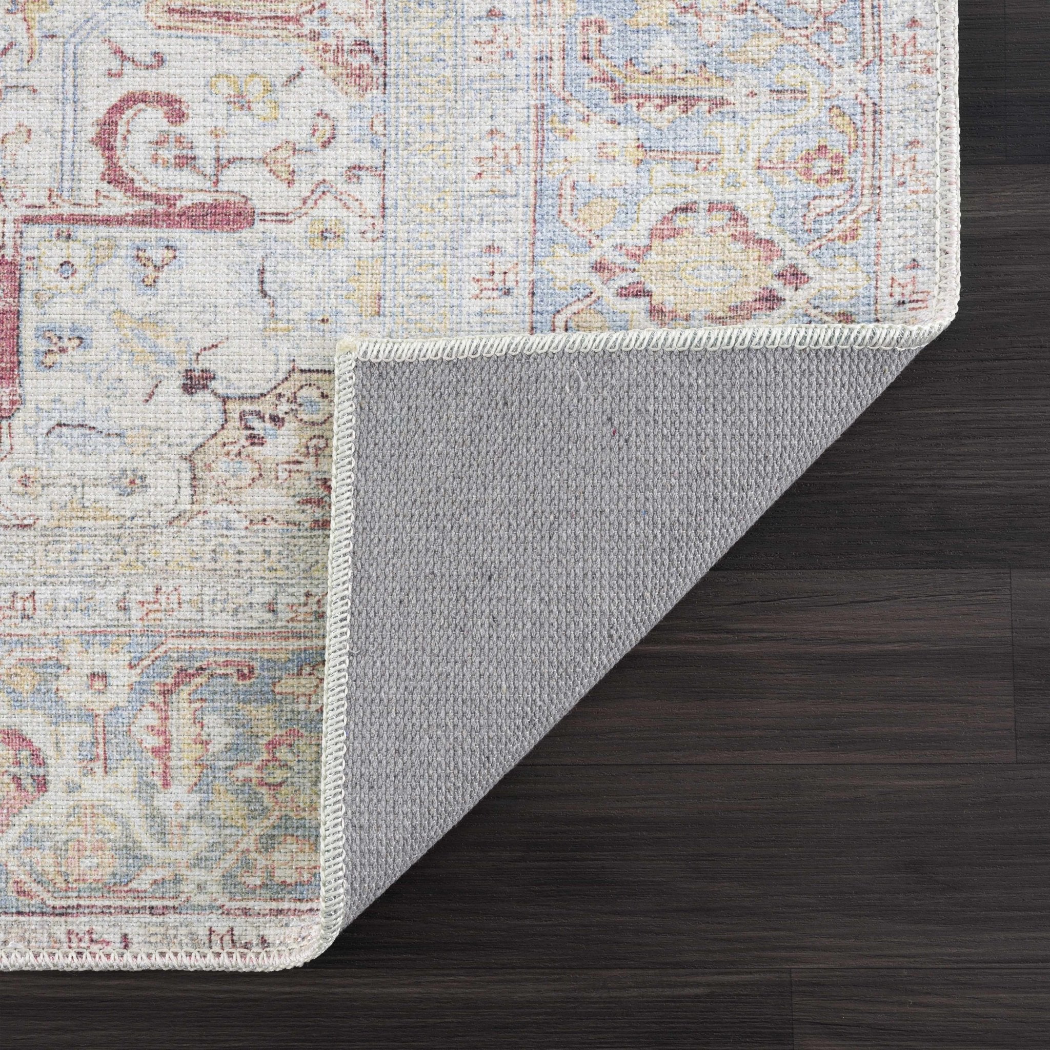 Vintage Style Traditional Flower Blue, Brown and Beige Machine Washable Rug - Image 5