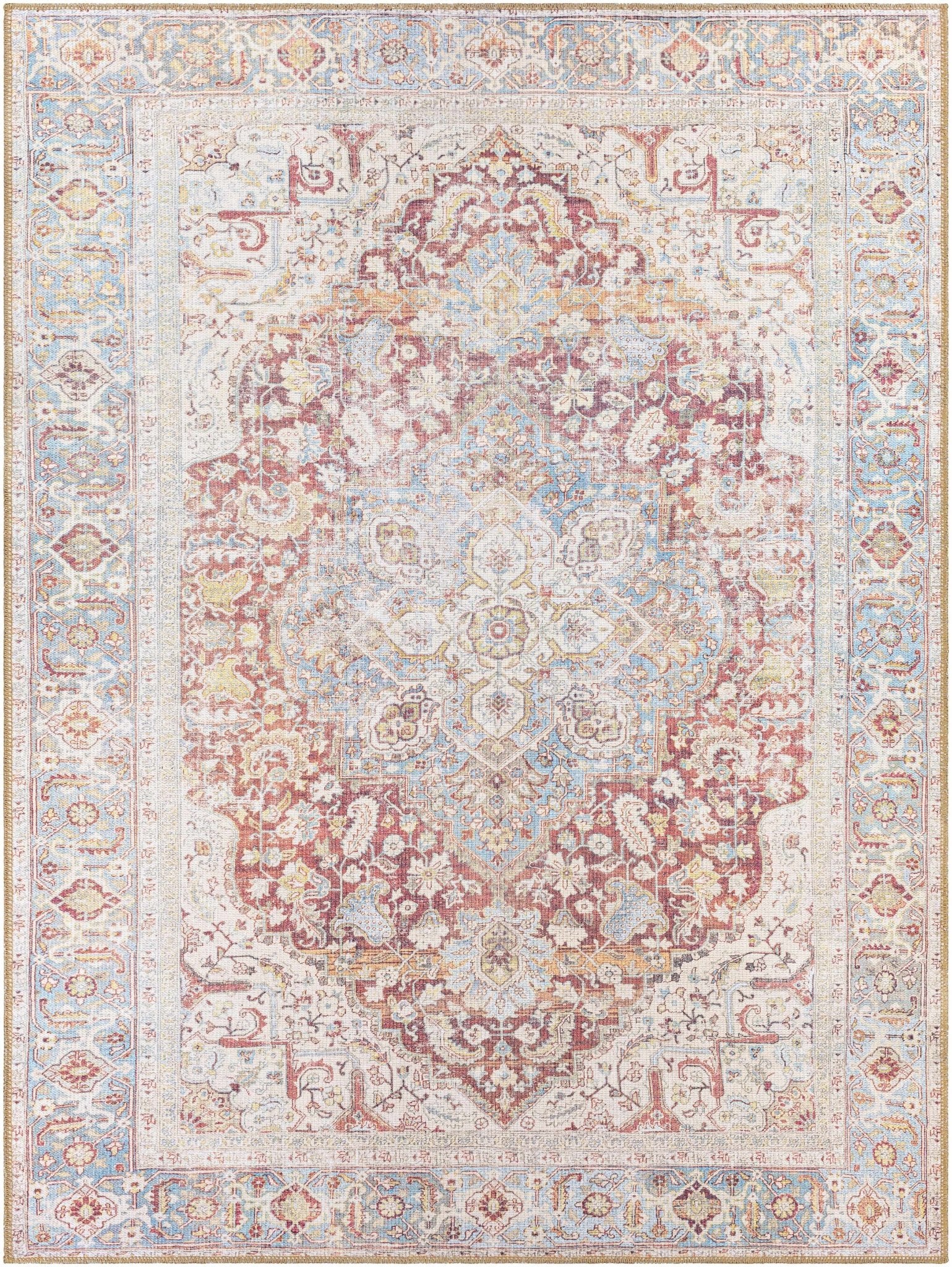 Vintage Style Traditional Flower Blue, Brown and Beige Machine Washable Rug - Image 7