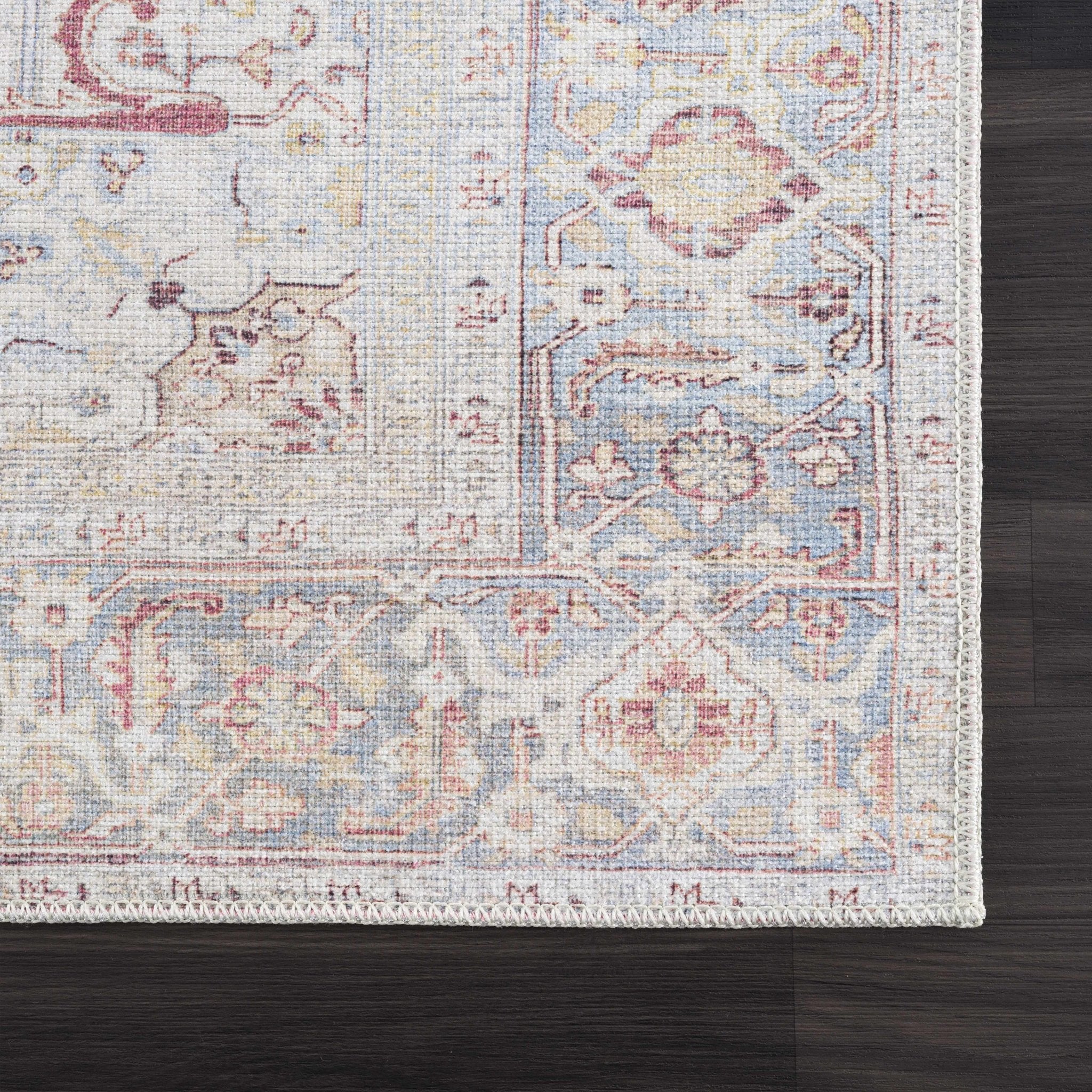 Vintage Style Traditional Flower Blue, Brown and Beige Machine Washable Rug - Image 8