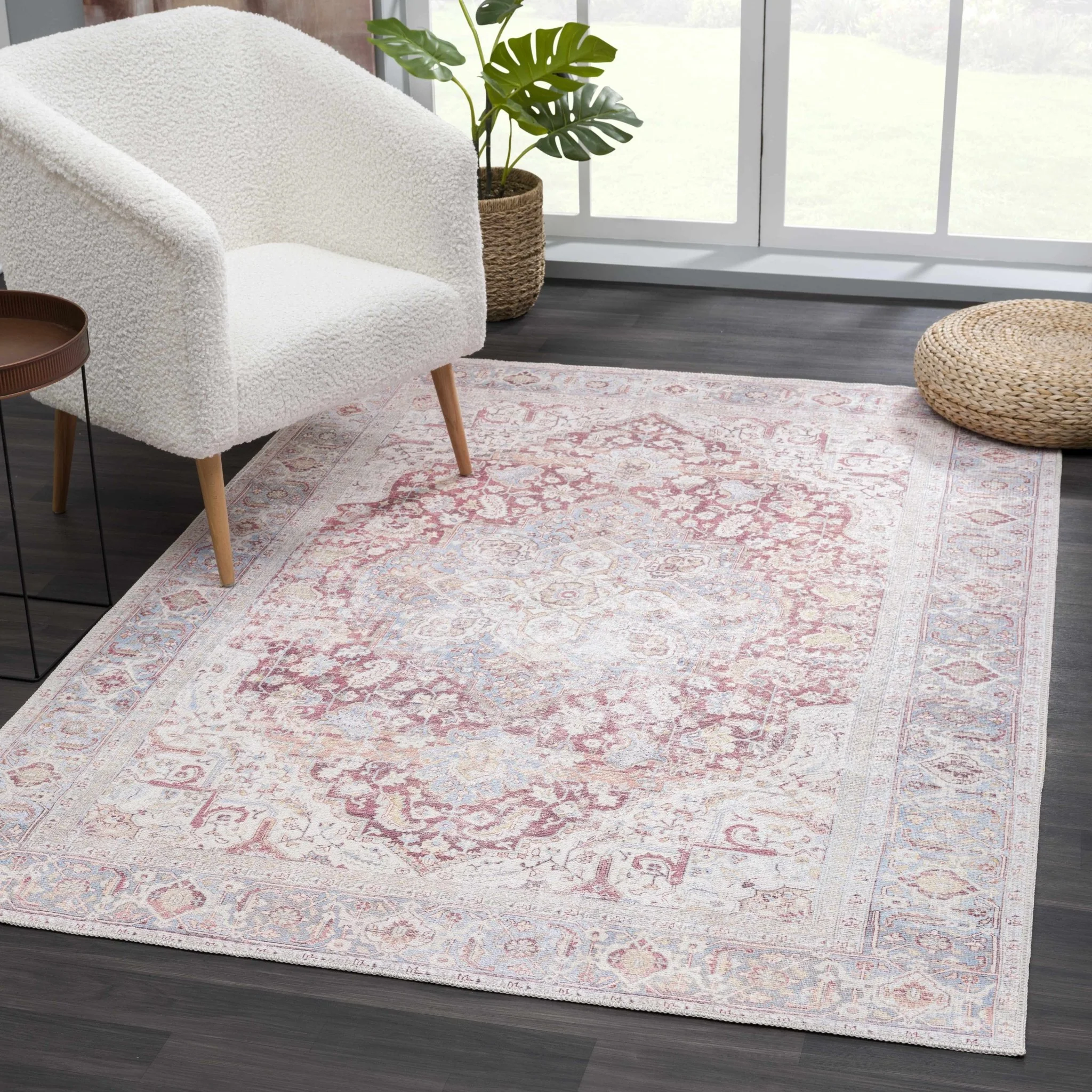 Vintage Style Traditional Flower Blue, Brown and Beige Machine Washable Rug - Image 9