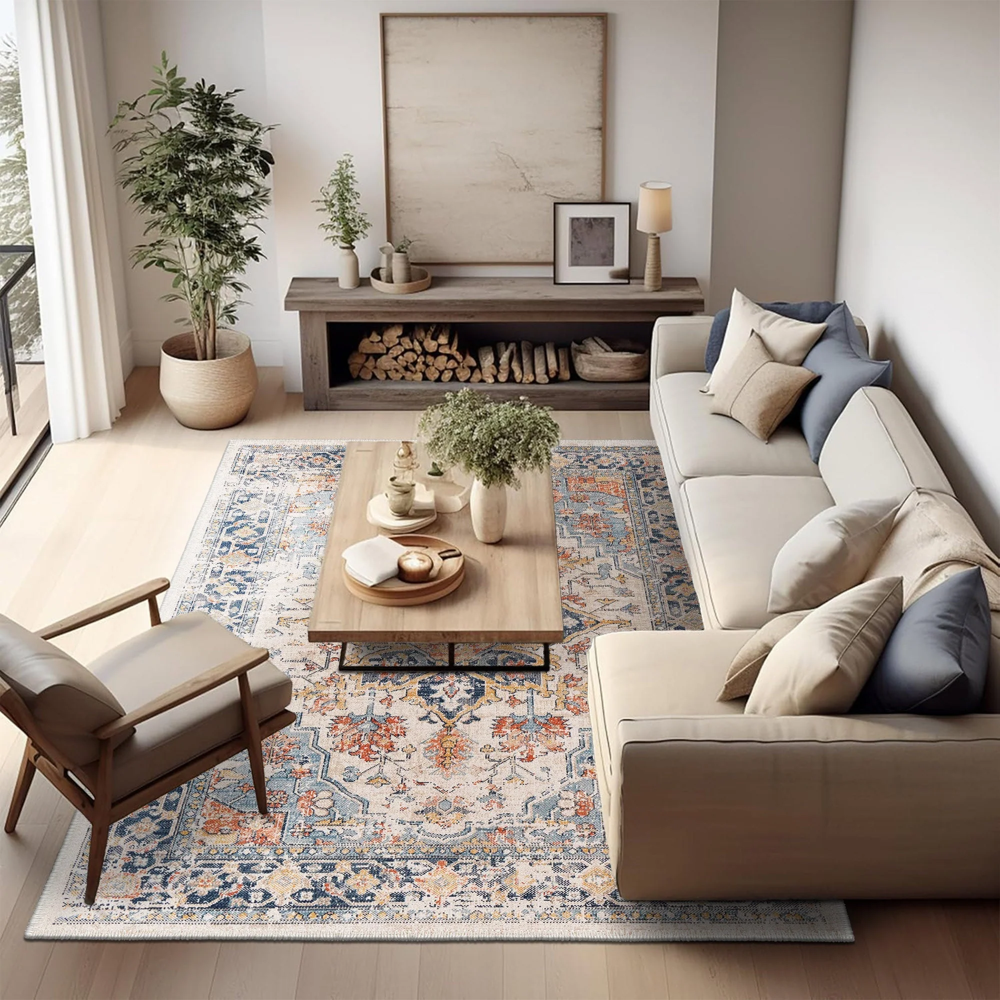Traditional Gray And Beige Machine Washable Area Rug - Image 2