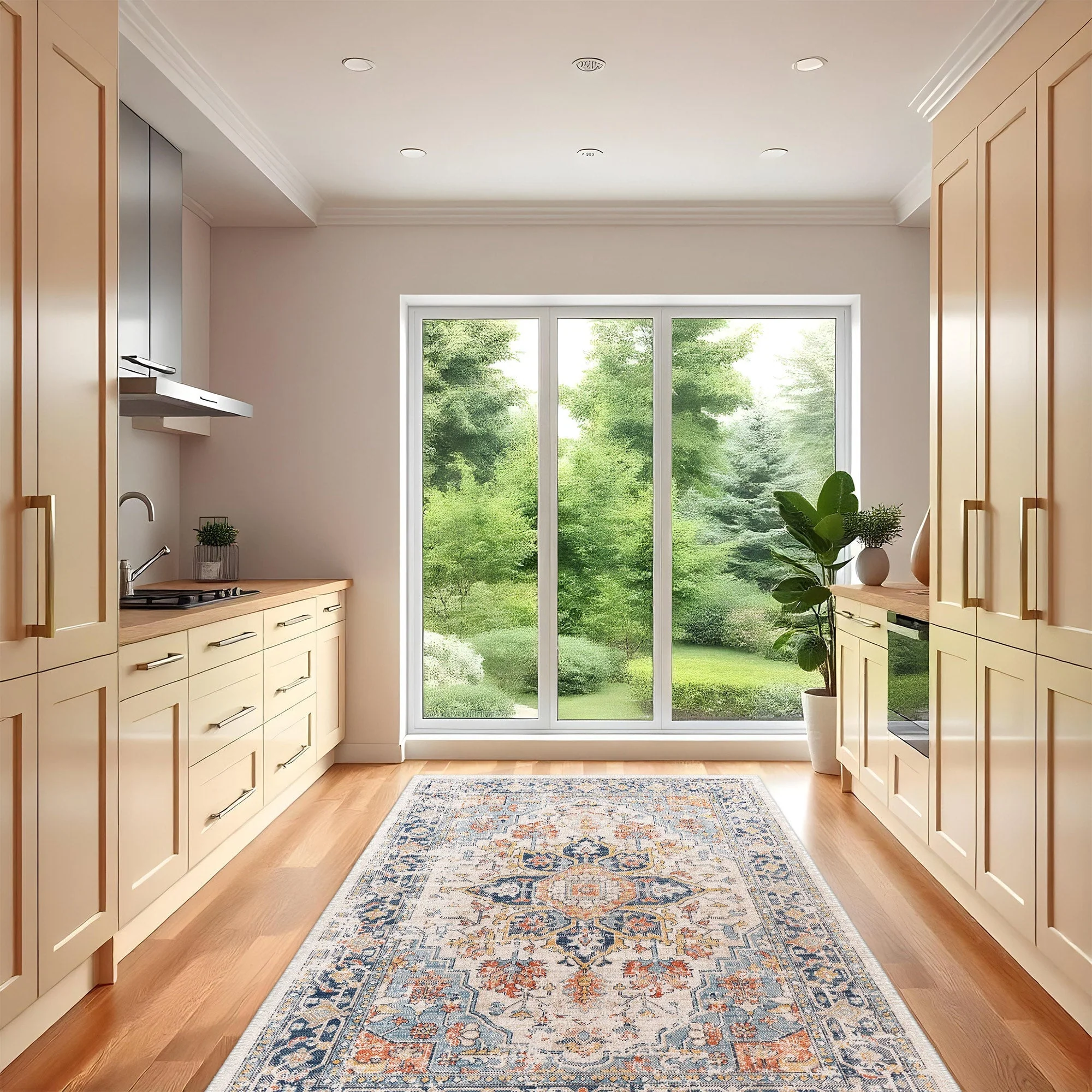 Traditional Gray And Beige Machine Washable Area Rug - Image 4