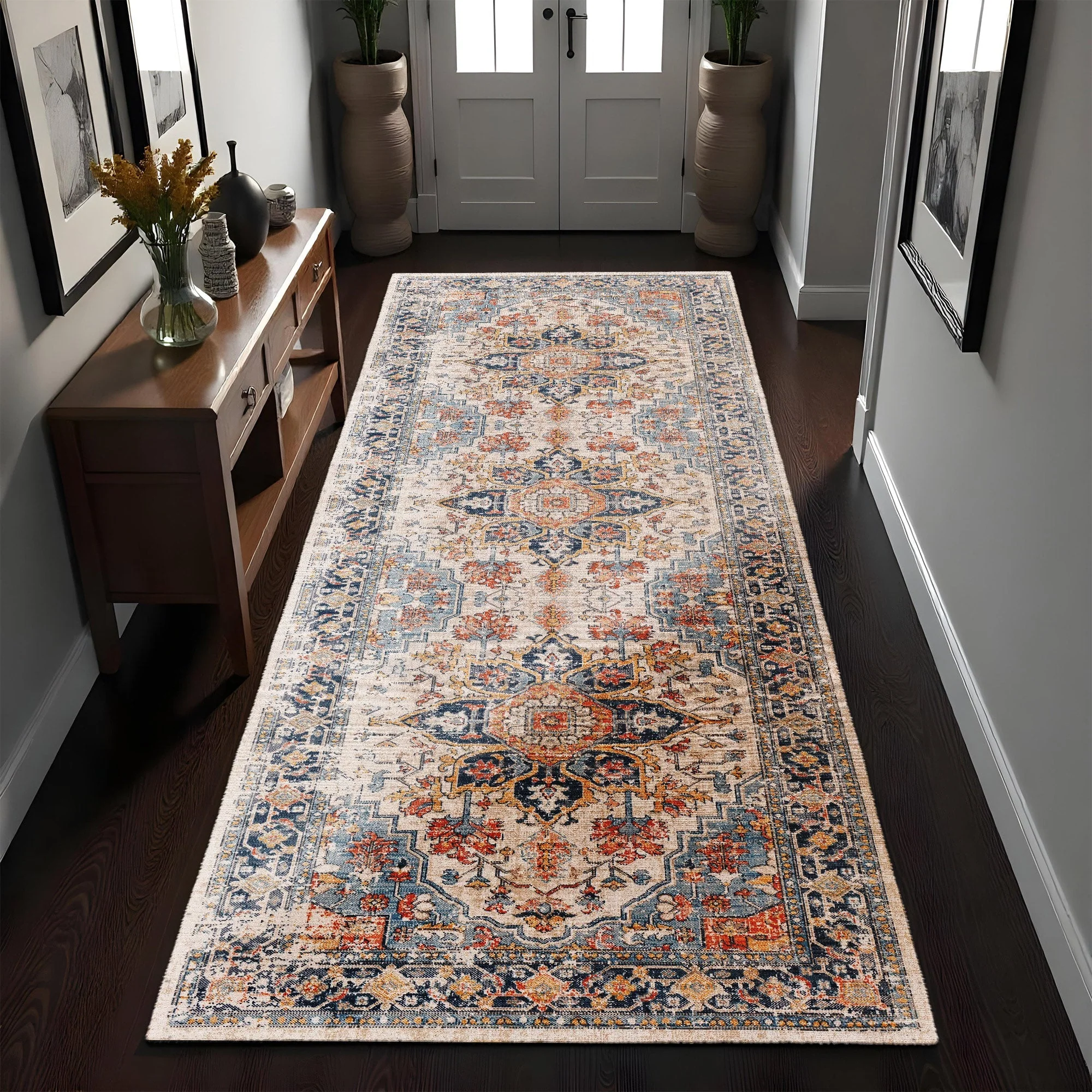 Traditional Gray And Beige Machine Washable Area Rug - Image 5
