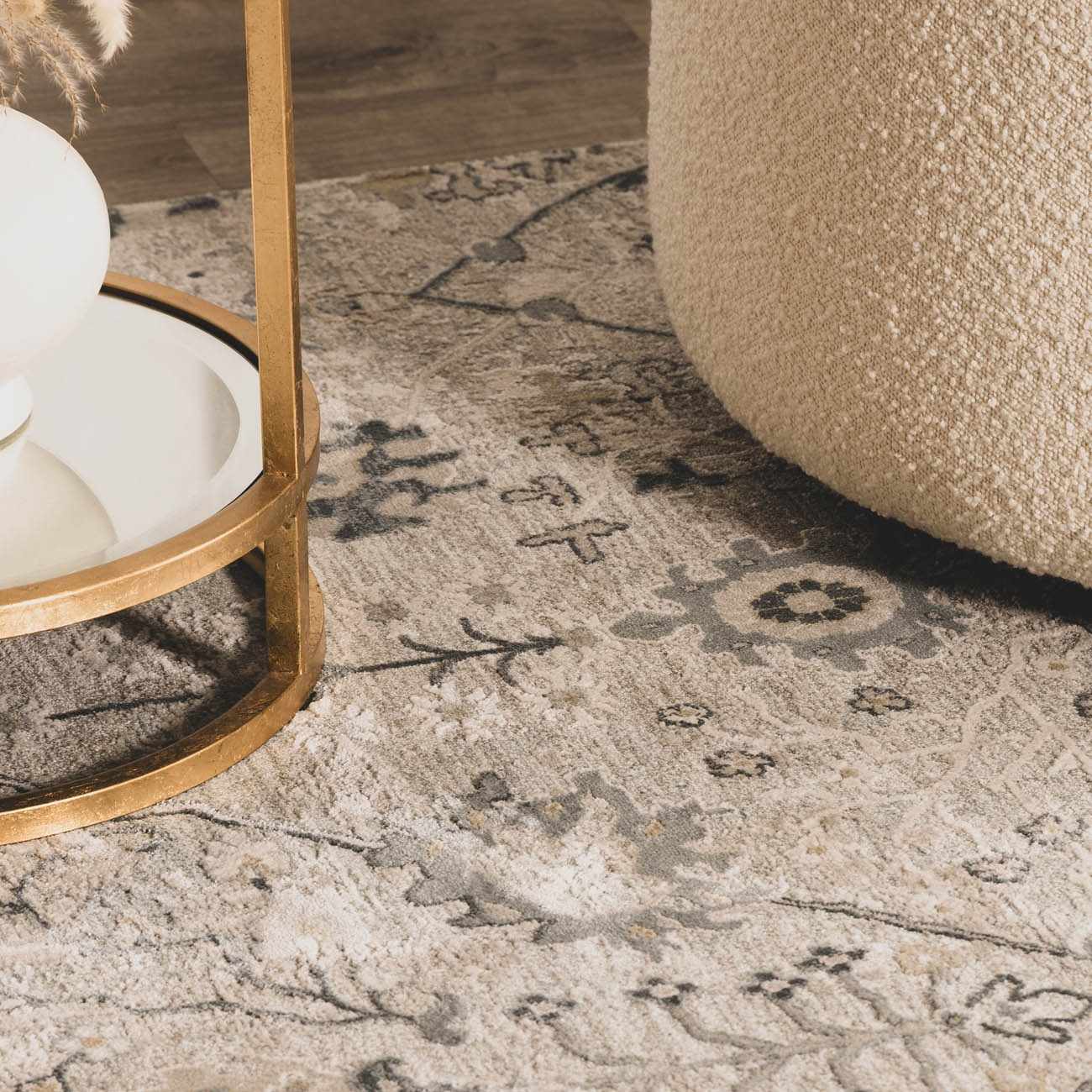 Traditional Gray And Beige Oushak Machine Woven Rug - Image 12