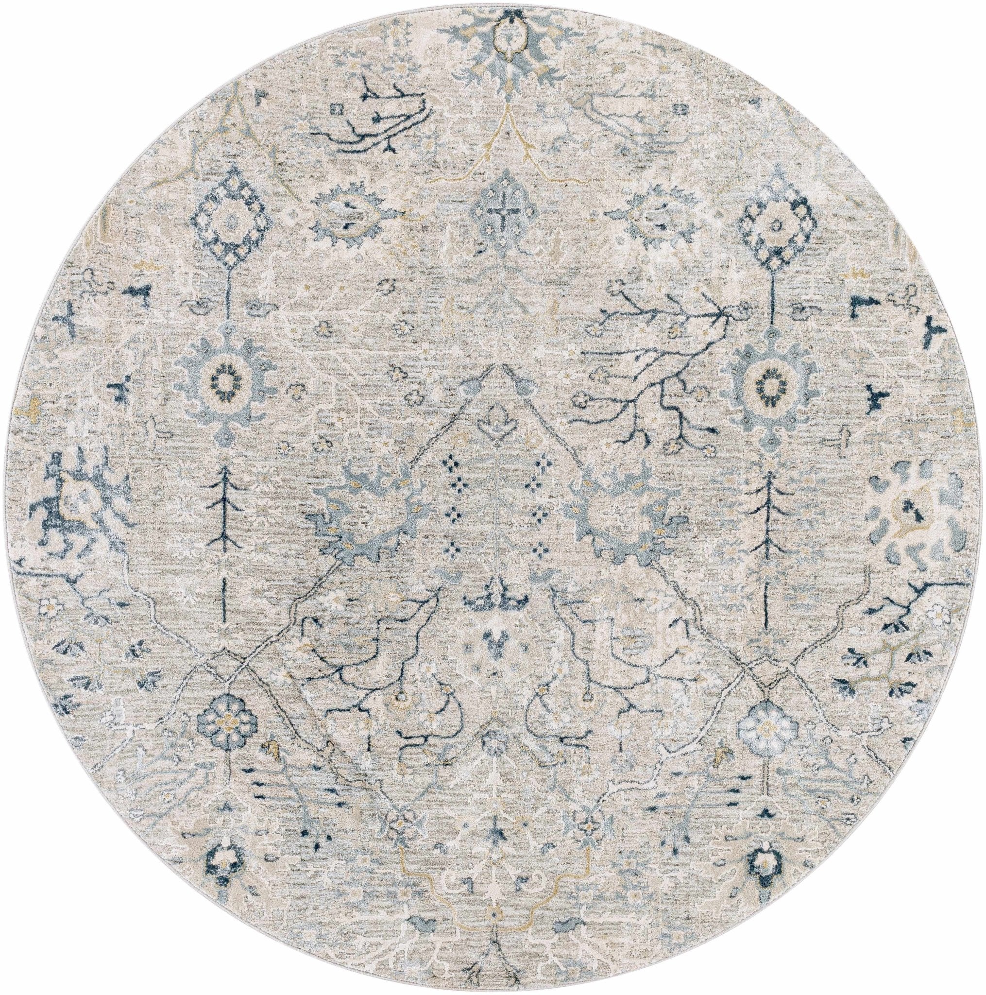 Traditional Gray And Beige Oushak Machine Woven Rug - Image 13