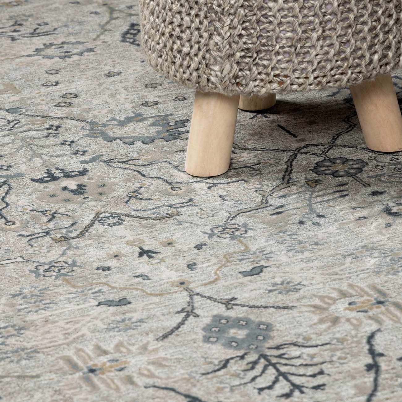 Traditional Gray And Beige Oushak Machine Woven Rug - Image 15