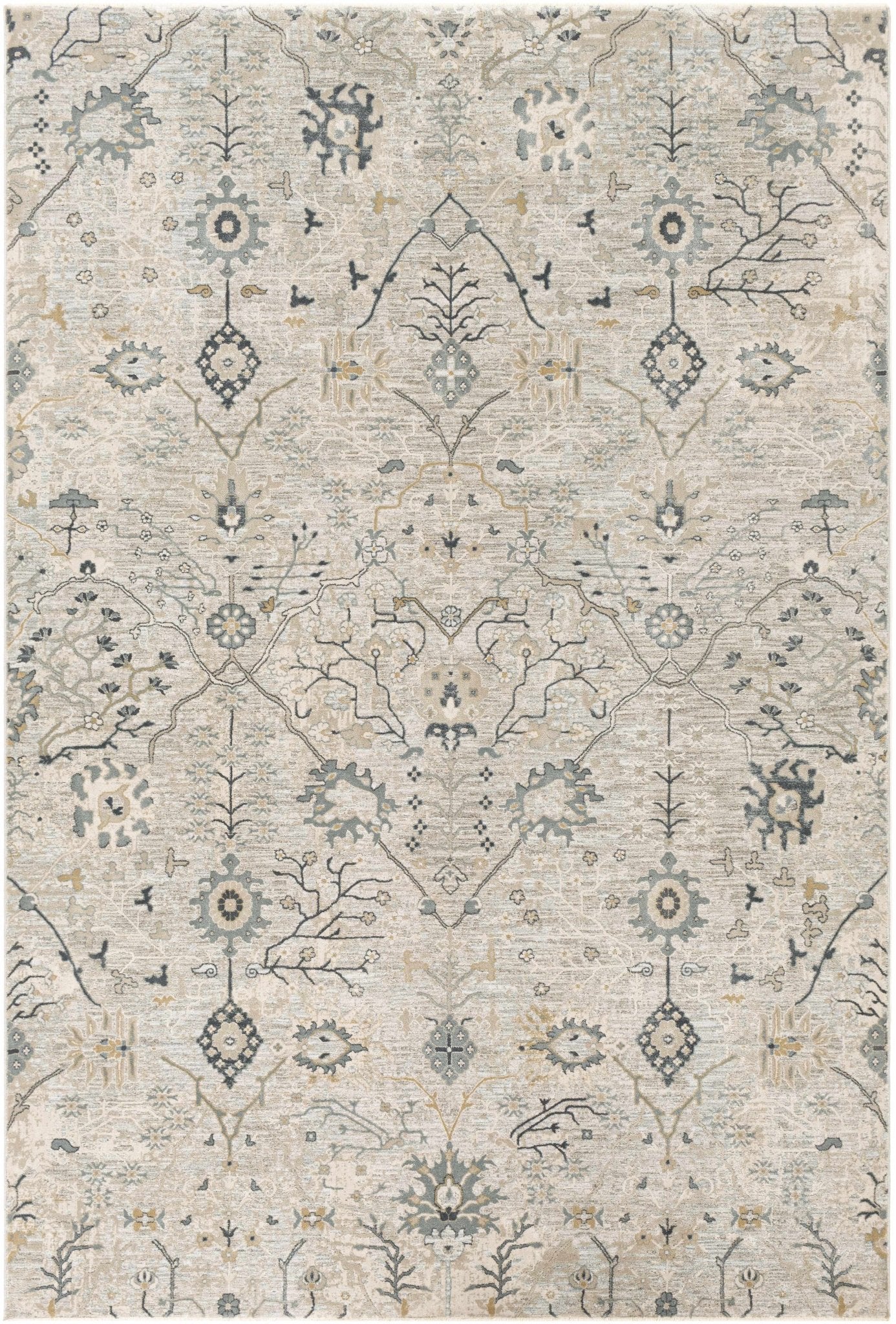 Traditional Gray And Beige Oushak Machine Woven Rug - Image 16