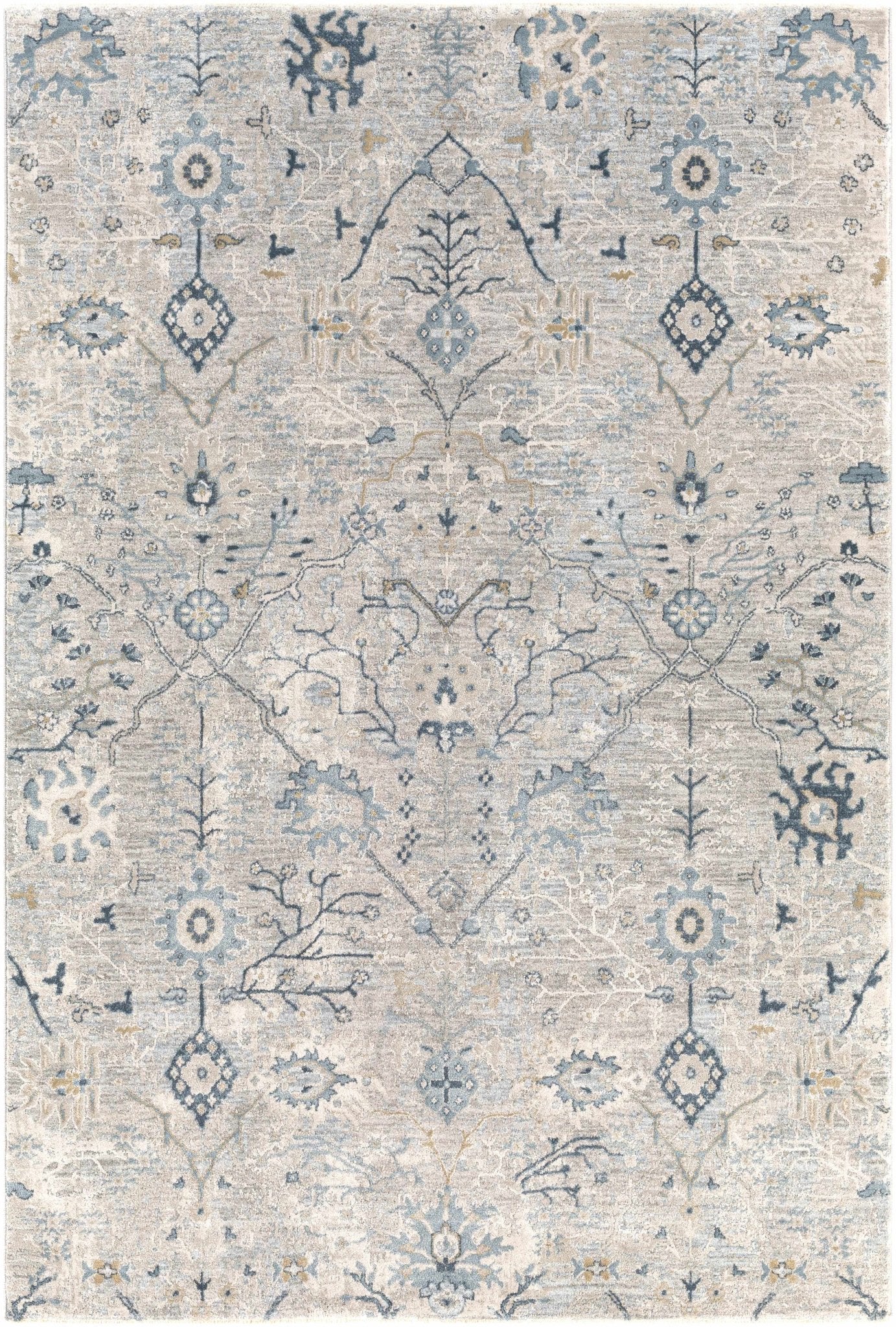 Traditional Gray And Beige Oushak Machine Woven Rug - Image 19