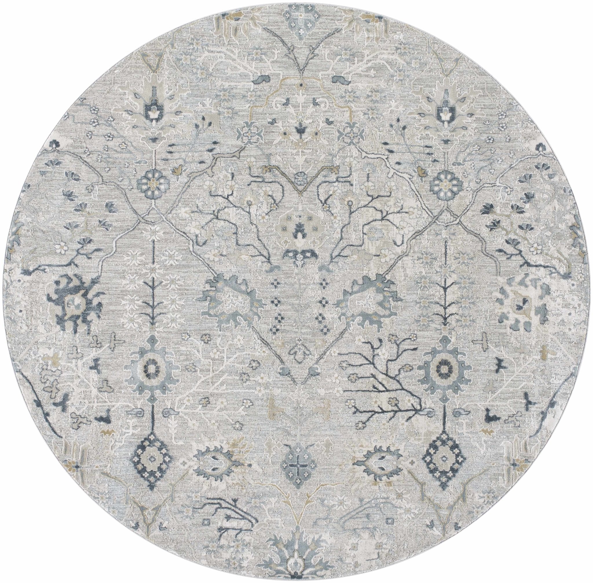 Traditional Gray And Beige Oushak Machine Woven Rug - Image 20