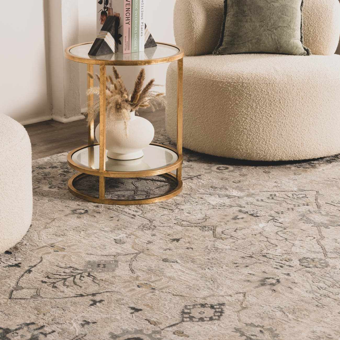 Traditional Gray And Beige Oushak Machine Woven Rug - Image 3