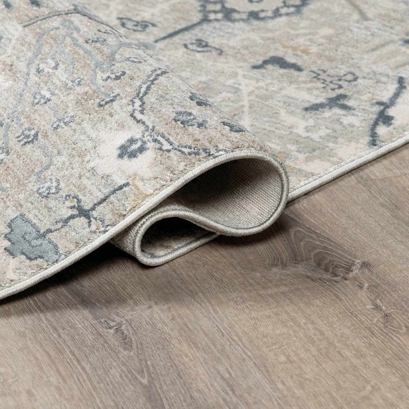 Traditional Gray And Beige Oushak Machine Woven Rug - Image 6
