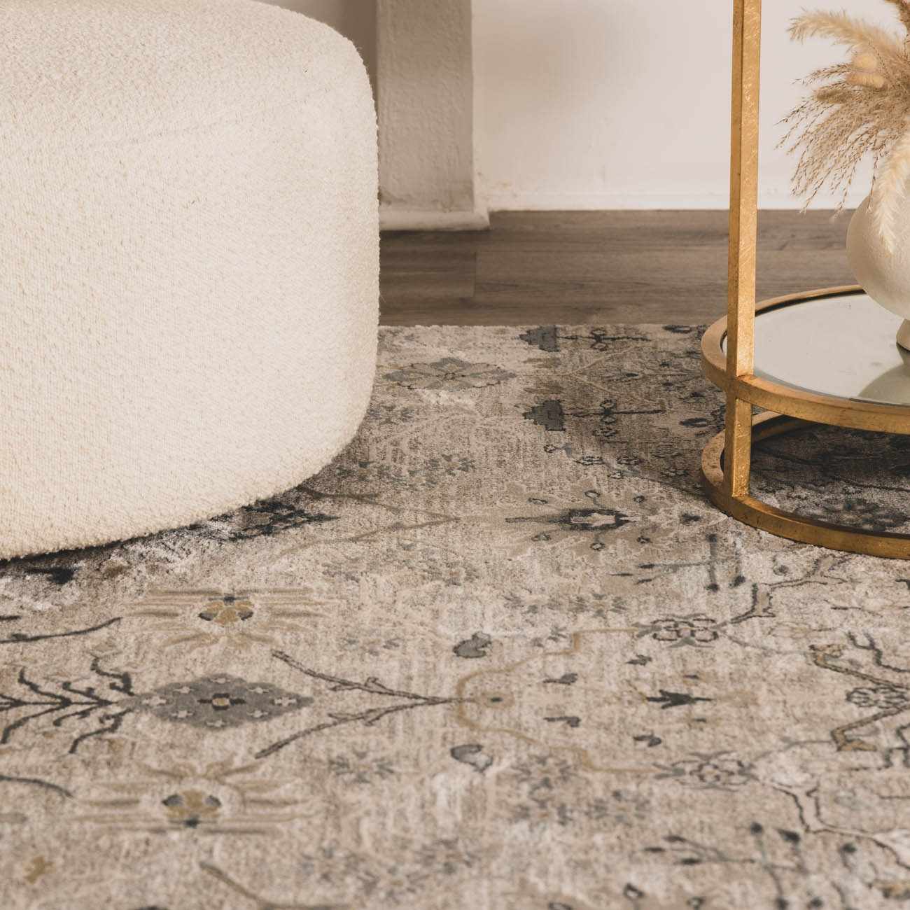 Traditional Gray And Beige Oushak Machine Woven Rug - Image 8