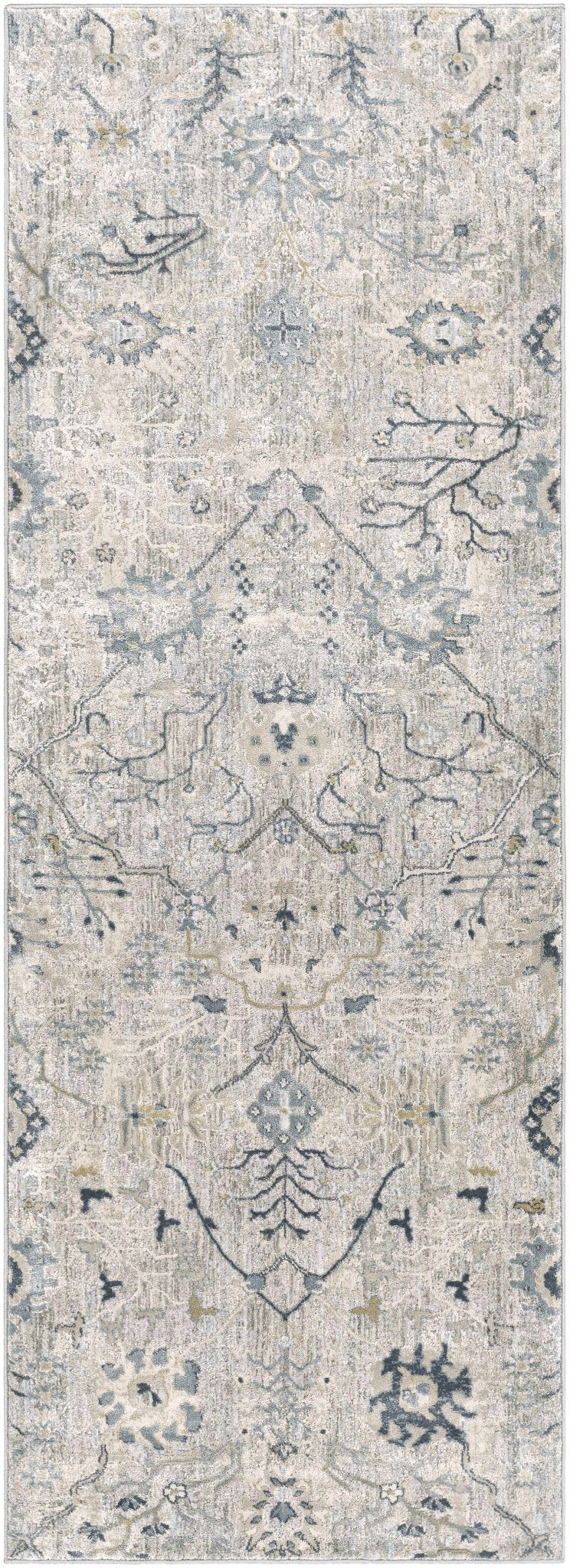 Traditional Gray And Beige Oushak Machine Woven Rug - Image 9