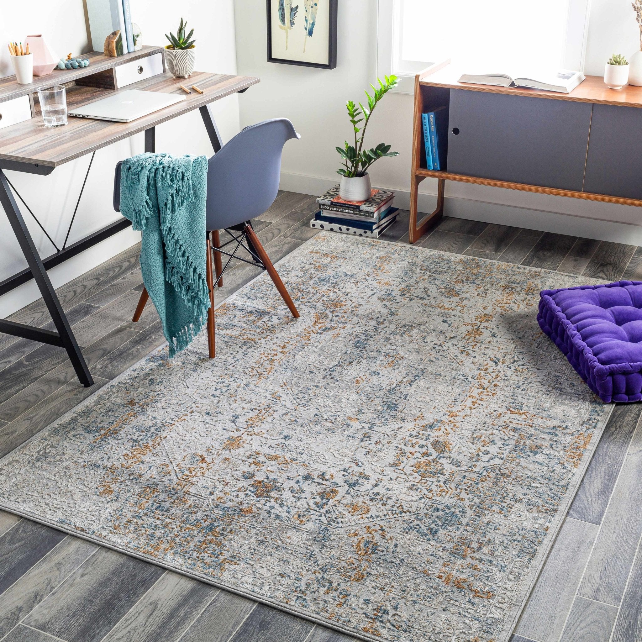 Traditional Gray And Mustard Area Rug - Image 2