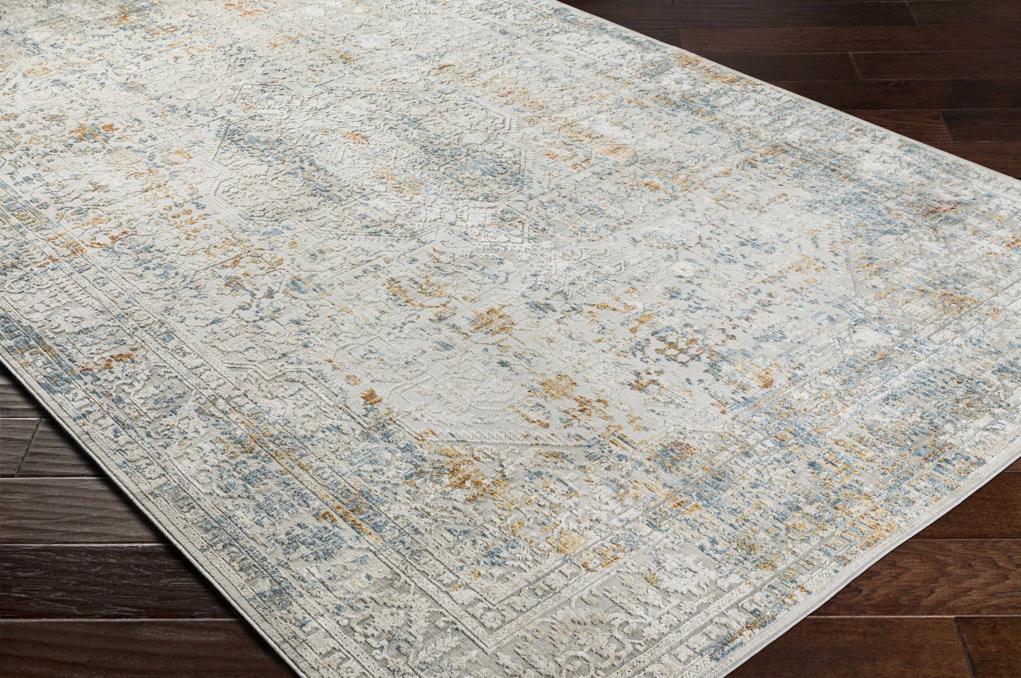 Traditional Gray And Mustard Area Rug - Image 3