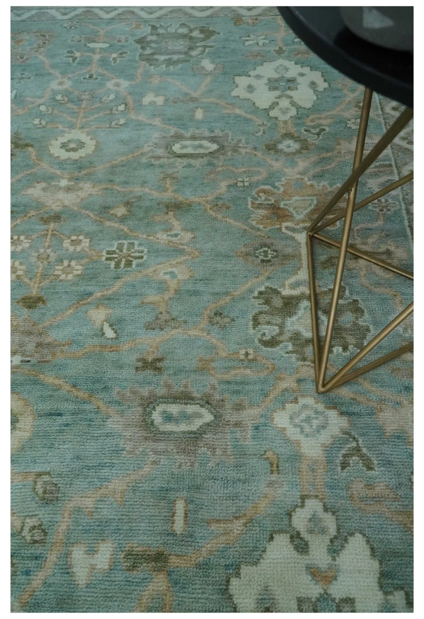 Custom Made Traditional Aqua and Silver Antique Style Multi size Hand knotted Wool Area Rug - Image 2