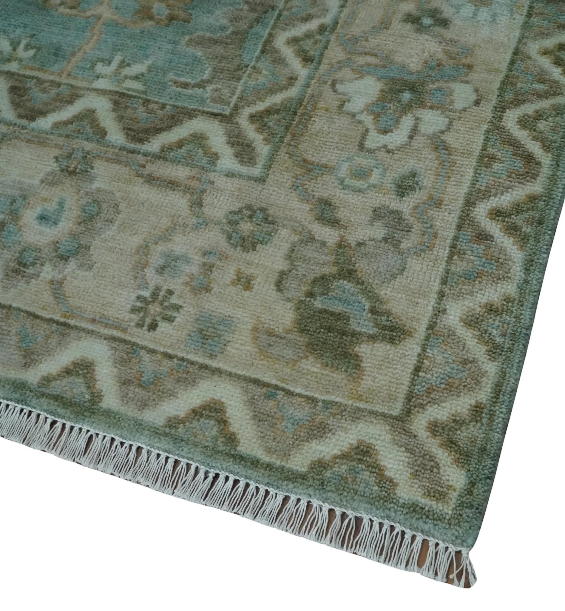 Custom Made Traditional Aqua and Silver Antique Style Multi size Hand knotted Wool Area Rug - Image 5
