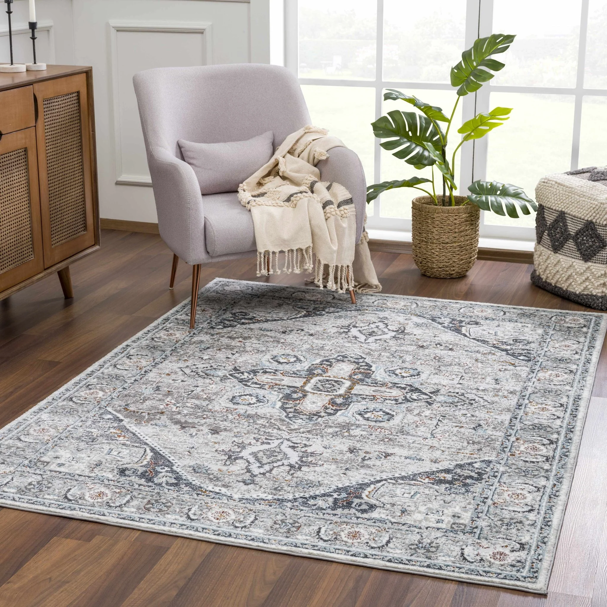 Antique Style Traditional Turkish Design Gray, Charcoal, Teal and Brown Area Rug - Image 11
