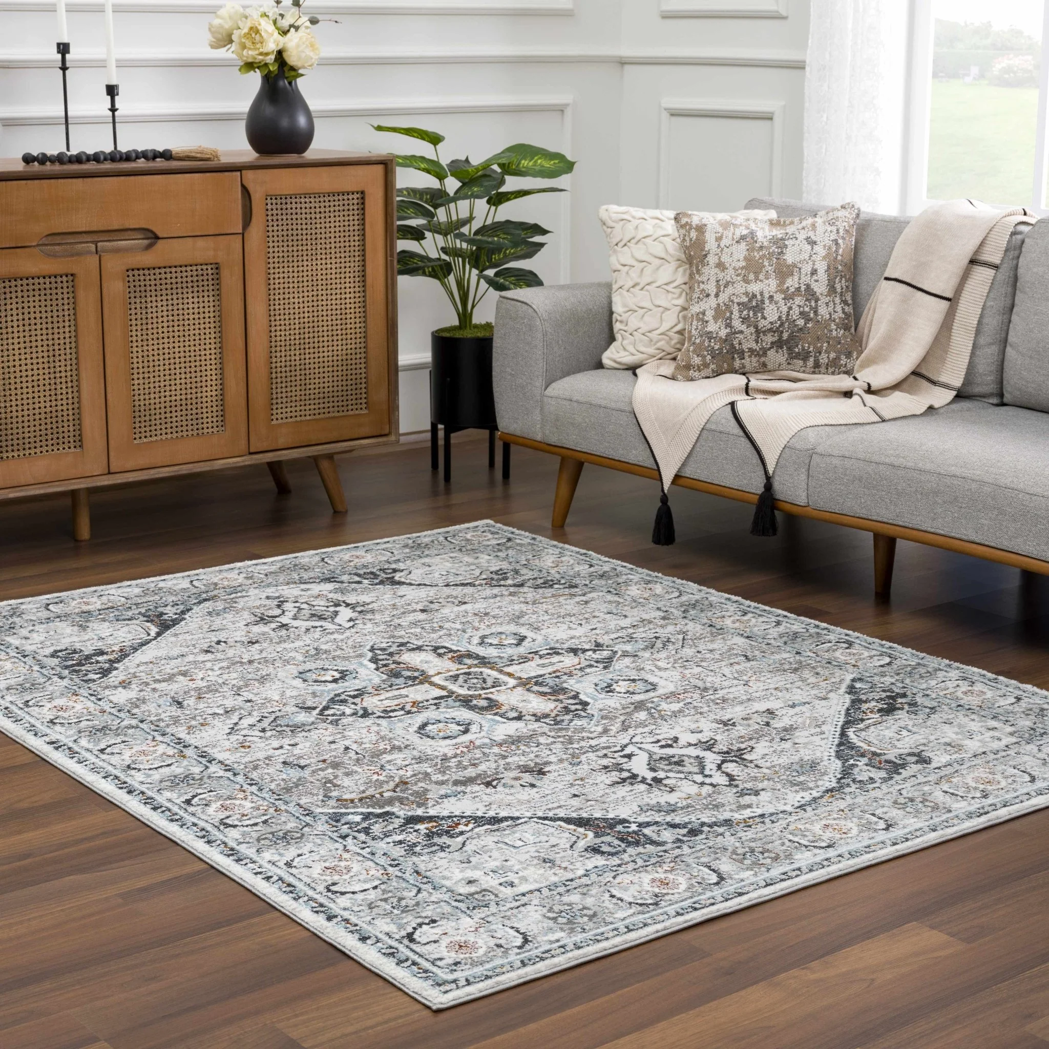 Antique Style Traditional Turkish Design Gray, Charcoal, Teal and Brown Area Rug - Image 12