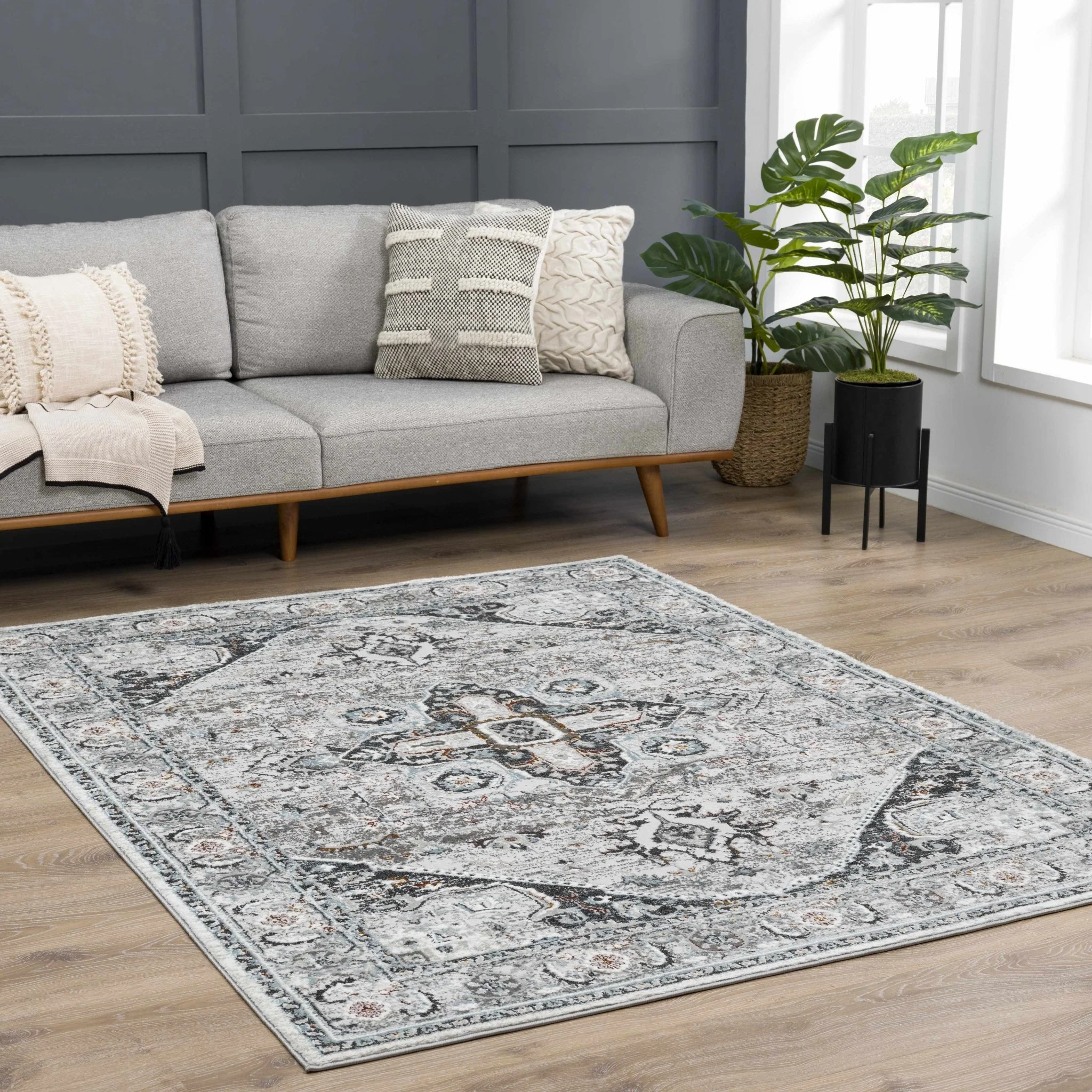 Antique Style Traditional Turkish Design Gray, Charcoal, Teal and Brown Area Rug - Image 13