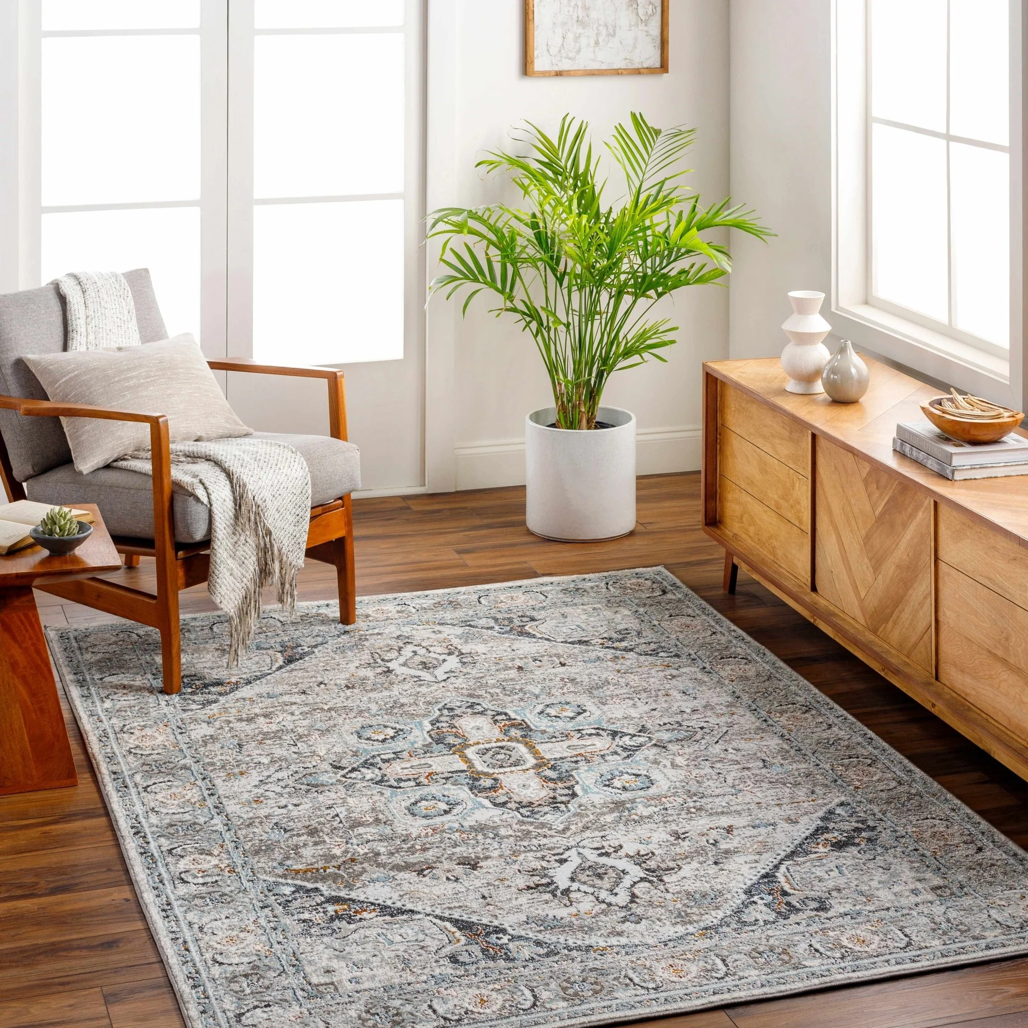 Antique Style Traditional Turkish Design Gray, Charcoal, Teal and Brown Area Rug - Image 19