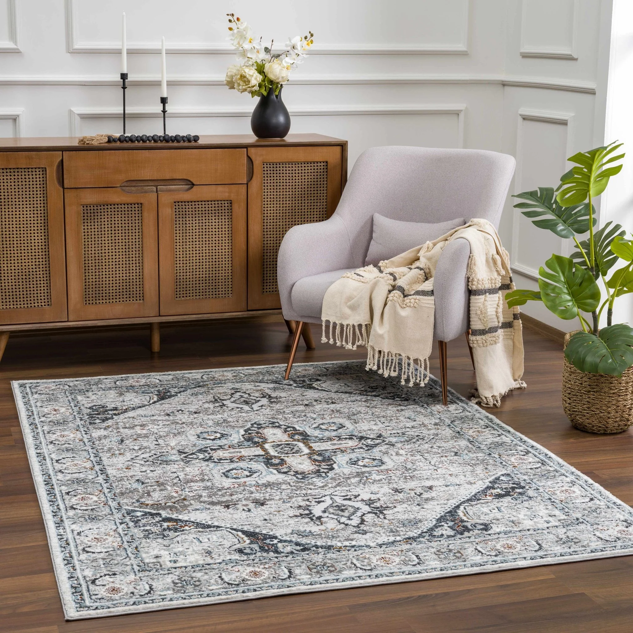 Antique Style Traditional Turkish Design Gray, Charcoal, Teal and Brown Area Rug - Image 2
