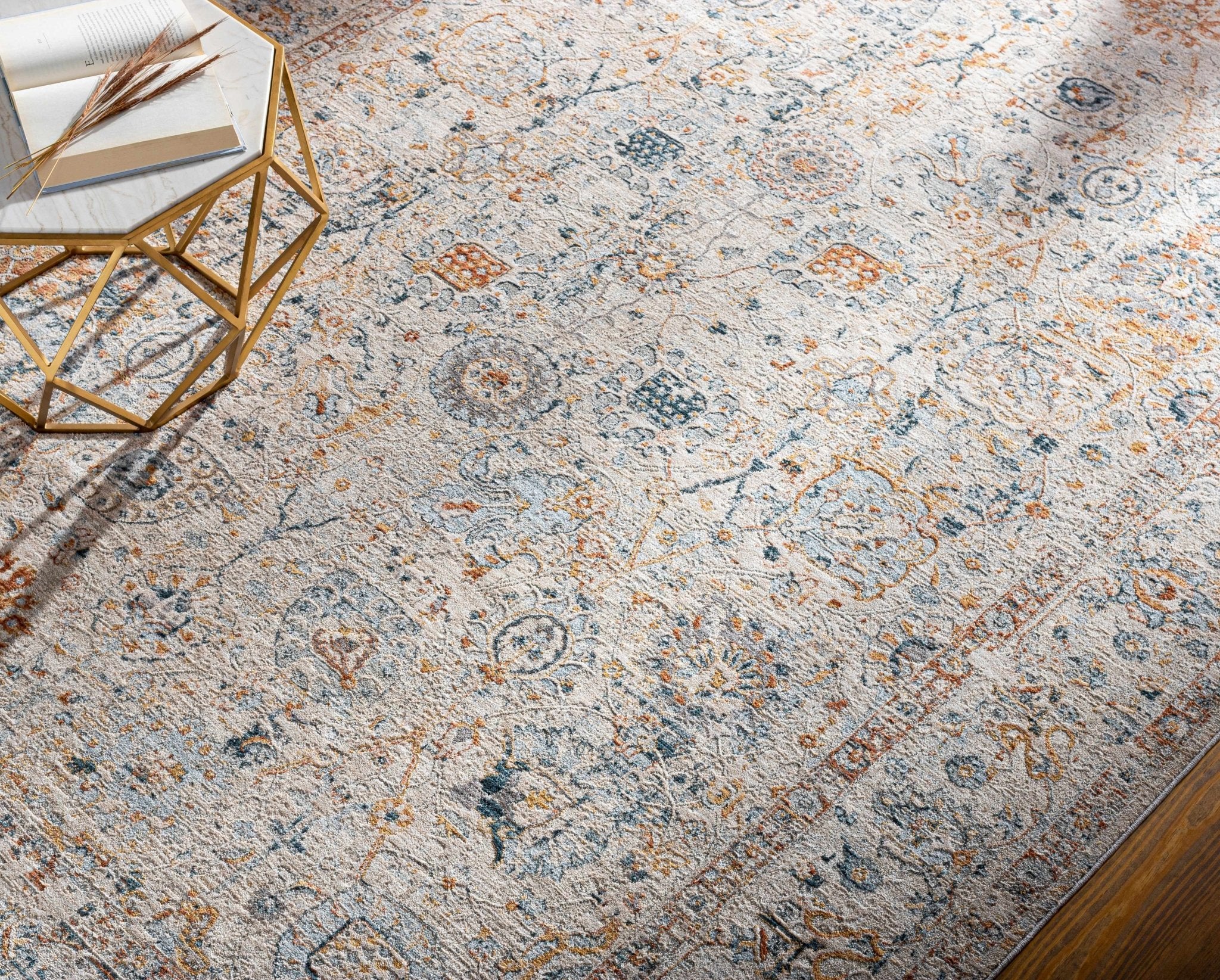 Traditional Design Beige Oushak Machine Woven Rug - Image 10