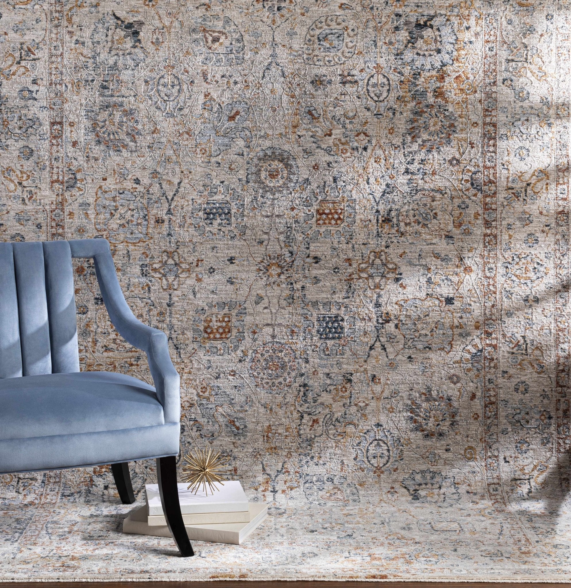 Traditional Design Beige Oushak Machine Woven Rug - Image 8