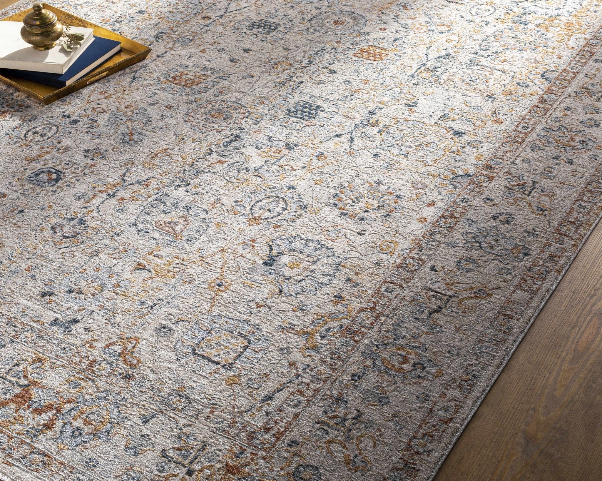 Traditional Design Beige Oushak Machine Woven Rug - Image 9
