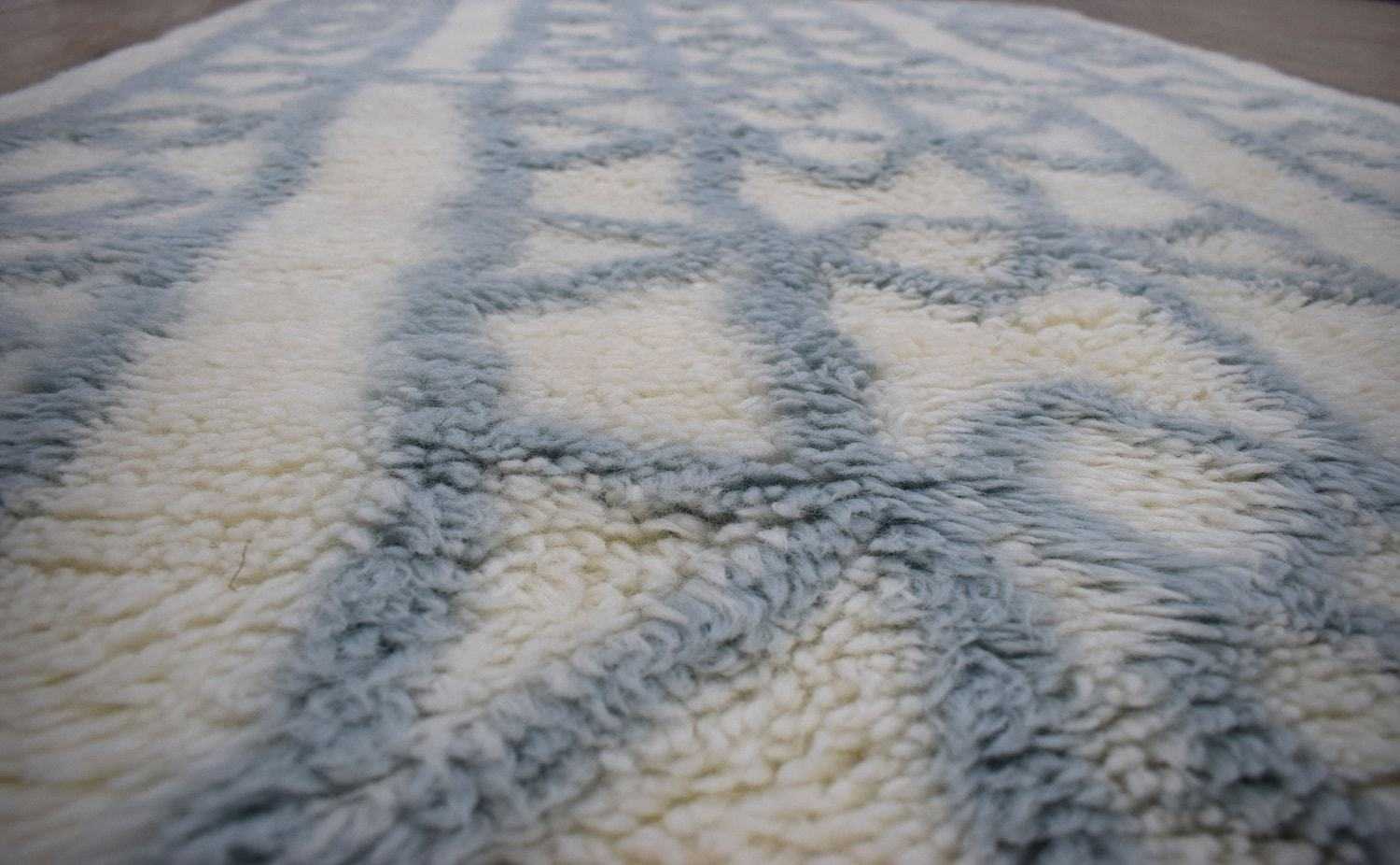 Traditional Hand Made Moroccan Design Wool Light Blue Moroccan Rug - Image 6