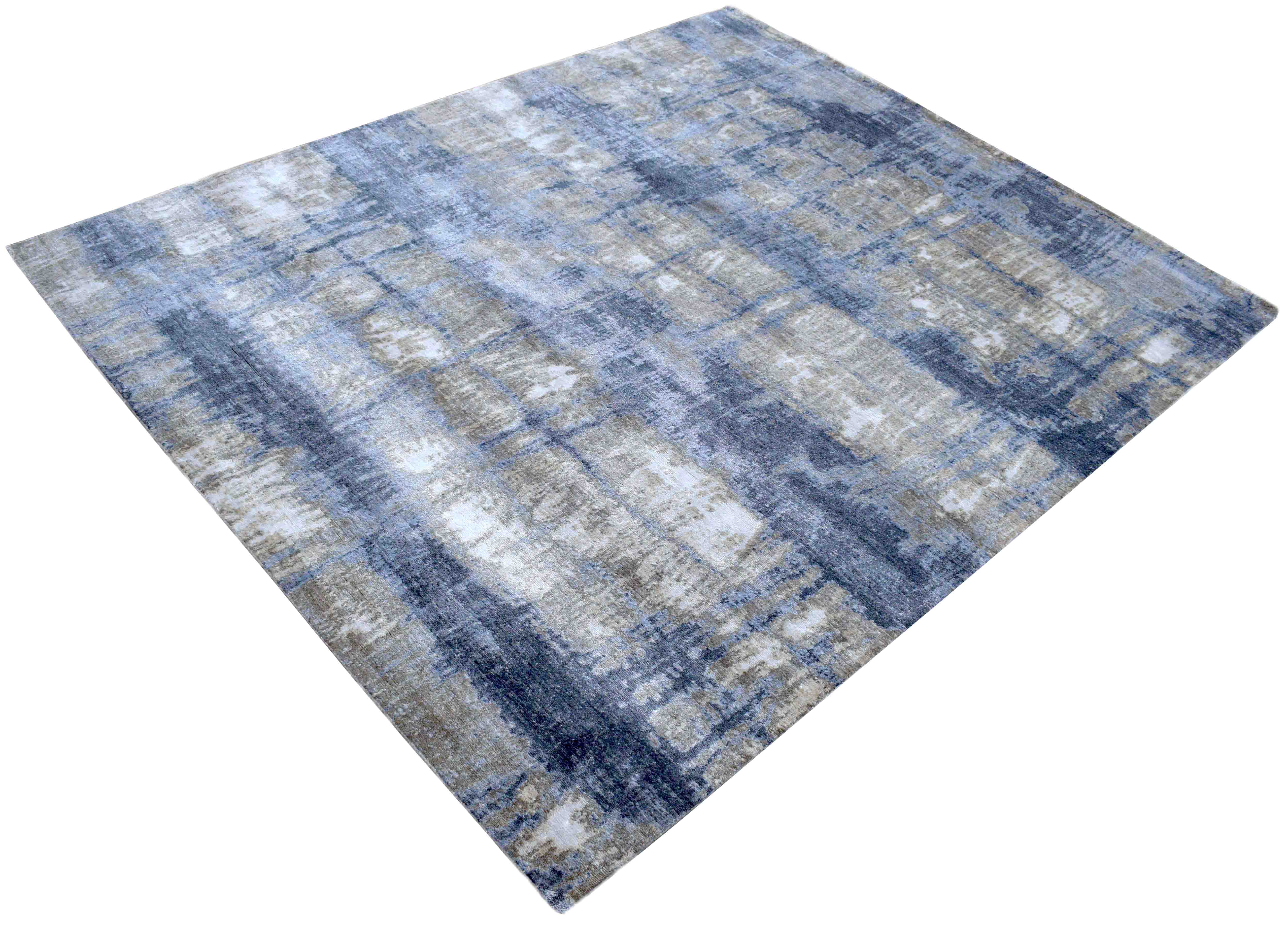 Luxury Hand knotted Blue and Silver Silk 8x10 Area Rug | TRD1856810 - Image 3