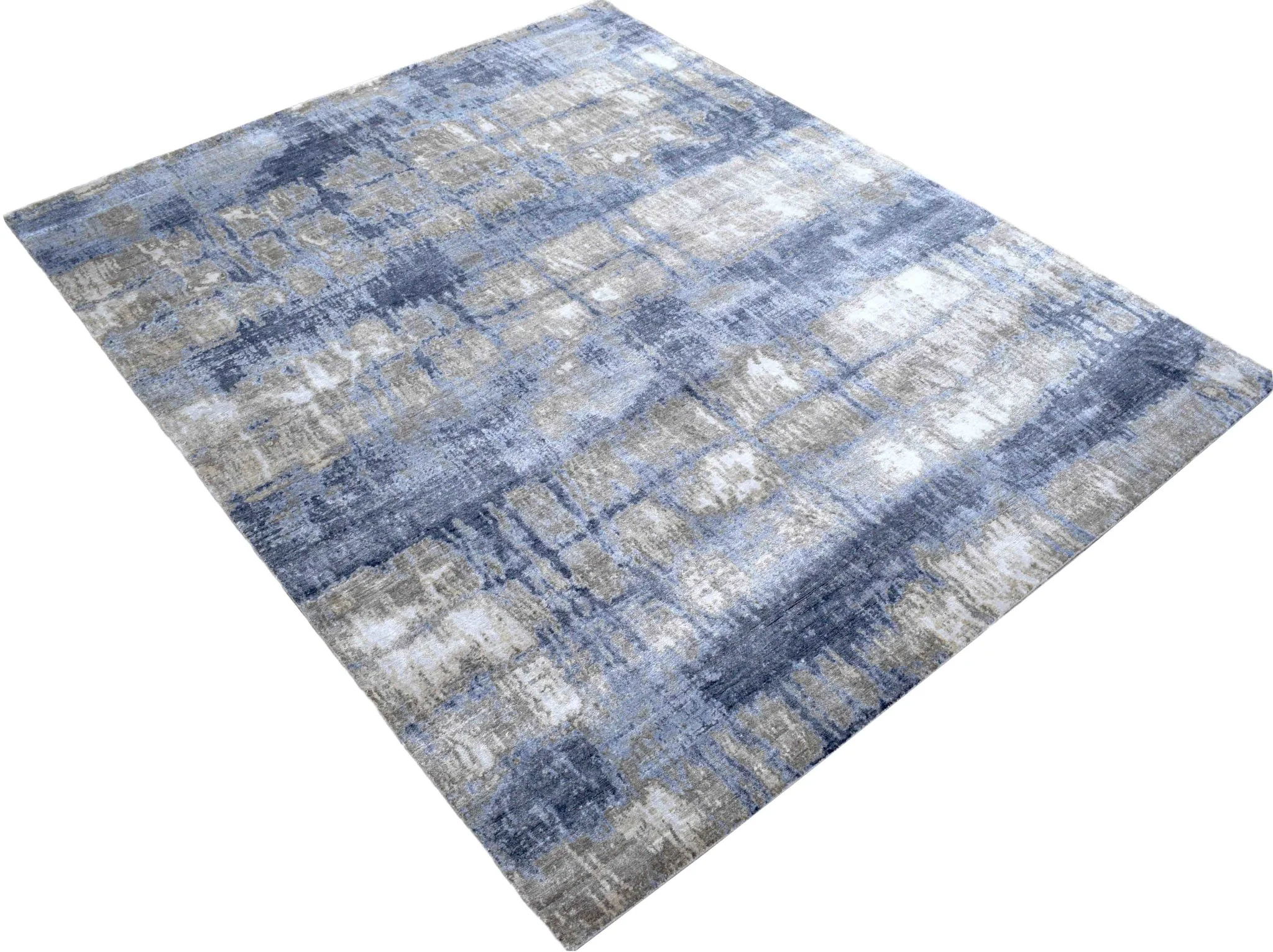Luxury Hand knotted Blue and Silver Silk 8x10 Area Rug | TRD1856810 - Image 6