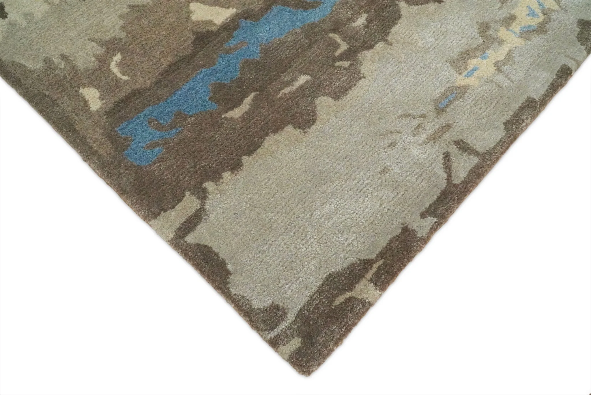 5x8 Modern Abstract Handmade Brown and Blue fine Wool art silk  Area Rug - Image 3