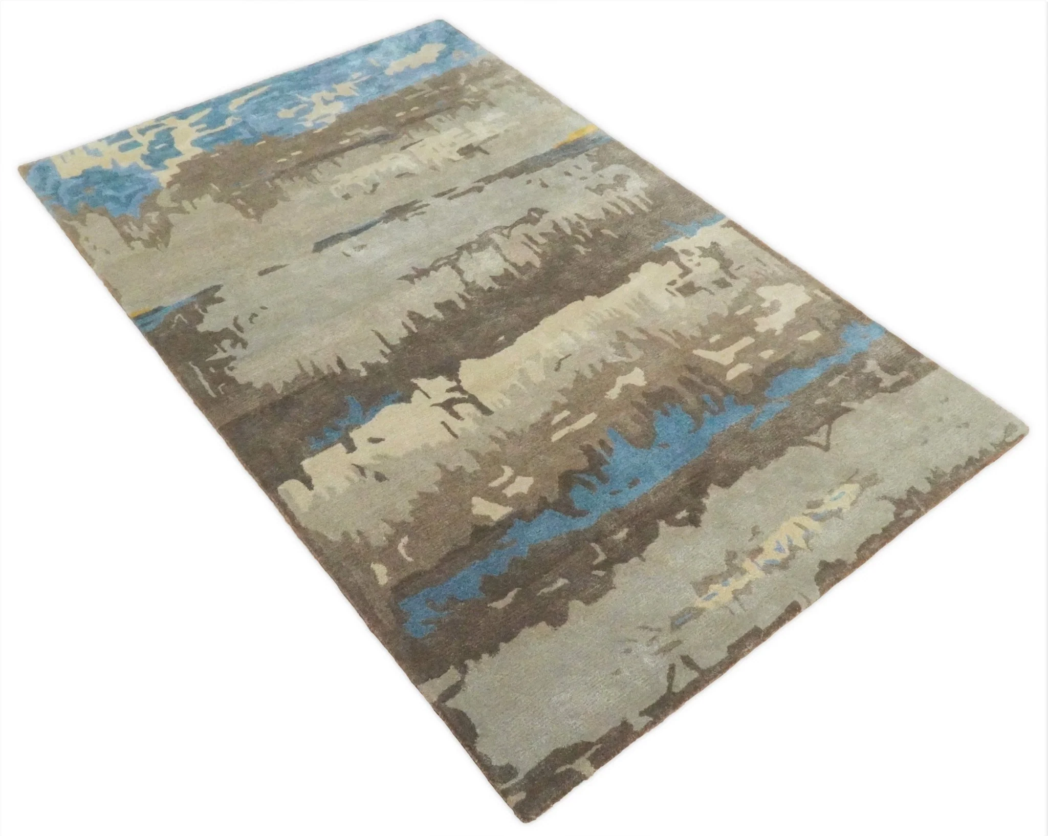 5x8 Modern Abstract Handmade Brown and Blue fine Wool art silk  Area Rug - Image 5