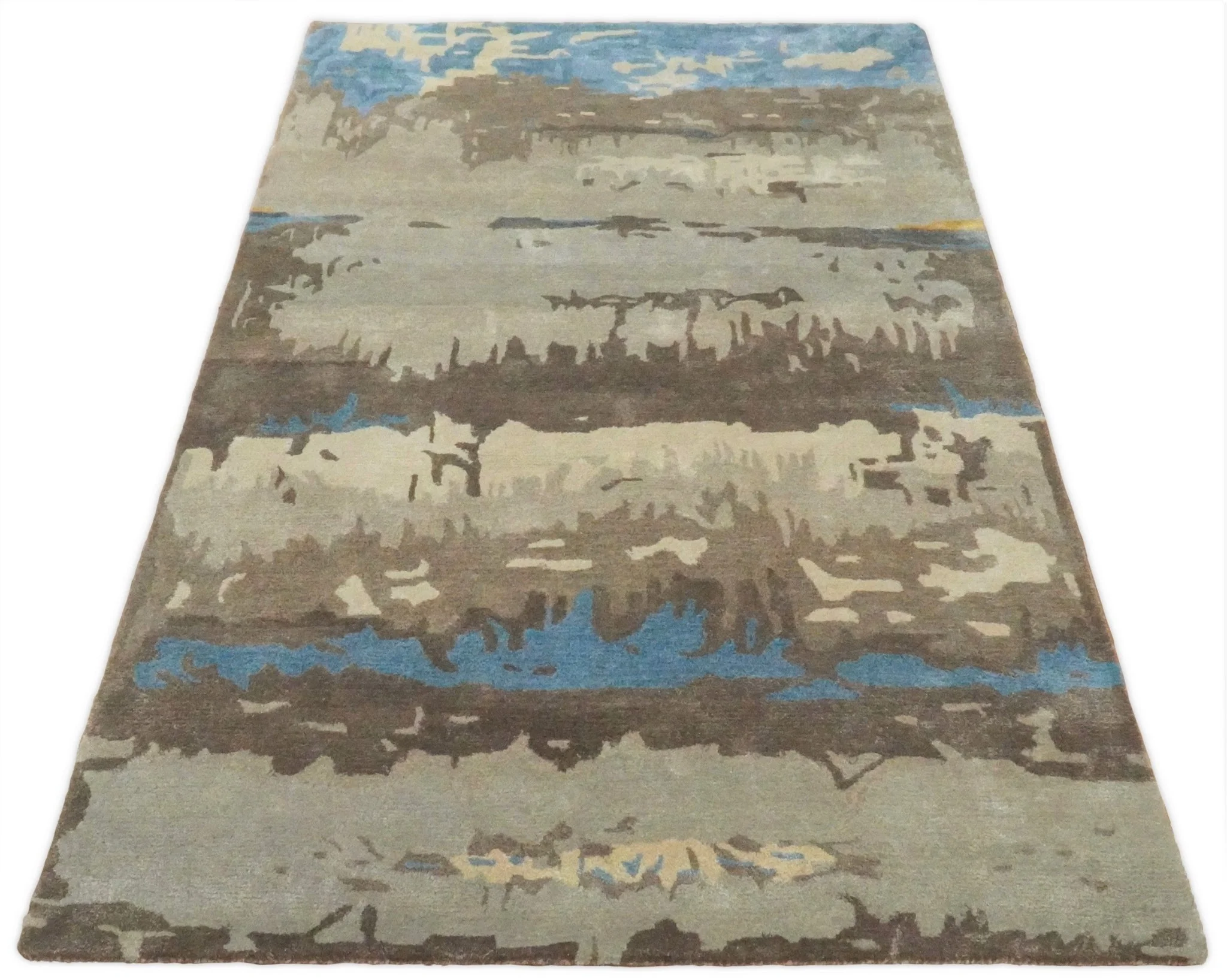 5x8 Modern Abstract Handmade Brown and Blue fine Wool art silk  Area Rug - Image 6