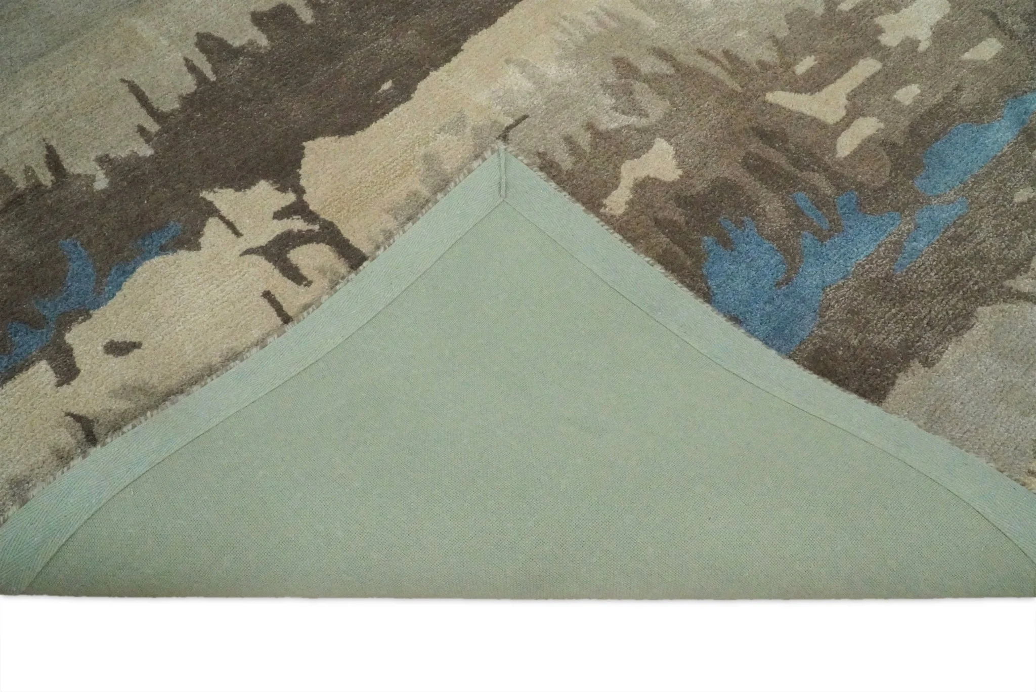 5x8 Modern Abstract Handmade Brown and Blue fine Wool art silk  Area Rug - Image 7