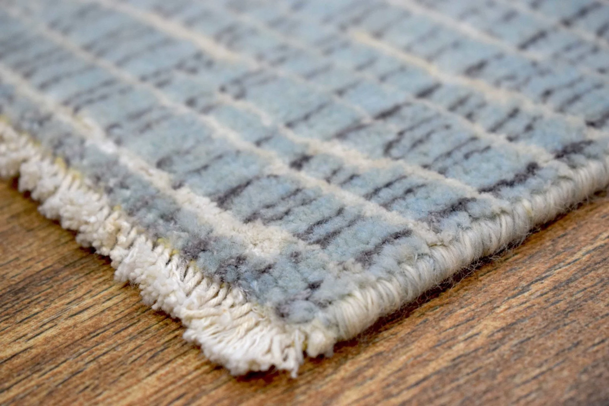 Blue and Ivory Traditional Stripes Pattern Handmade Wool & Viscose 2x3 Area Rug | TRD140423 - Image 6
