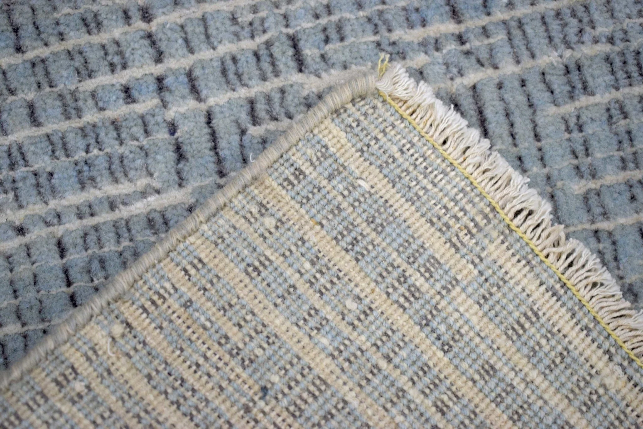 Blue and Ivory Traditional Stripes Pattern Handmade Wool & Viscose 2x3 Area Rug | TRD140423 - Image 7