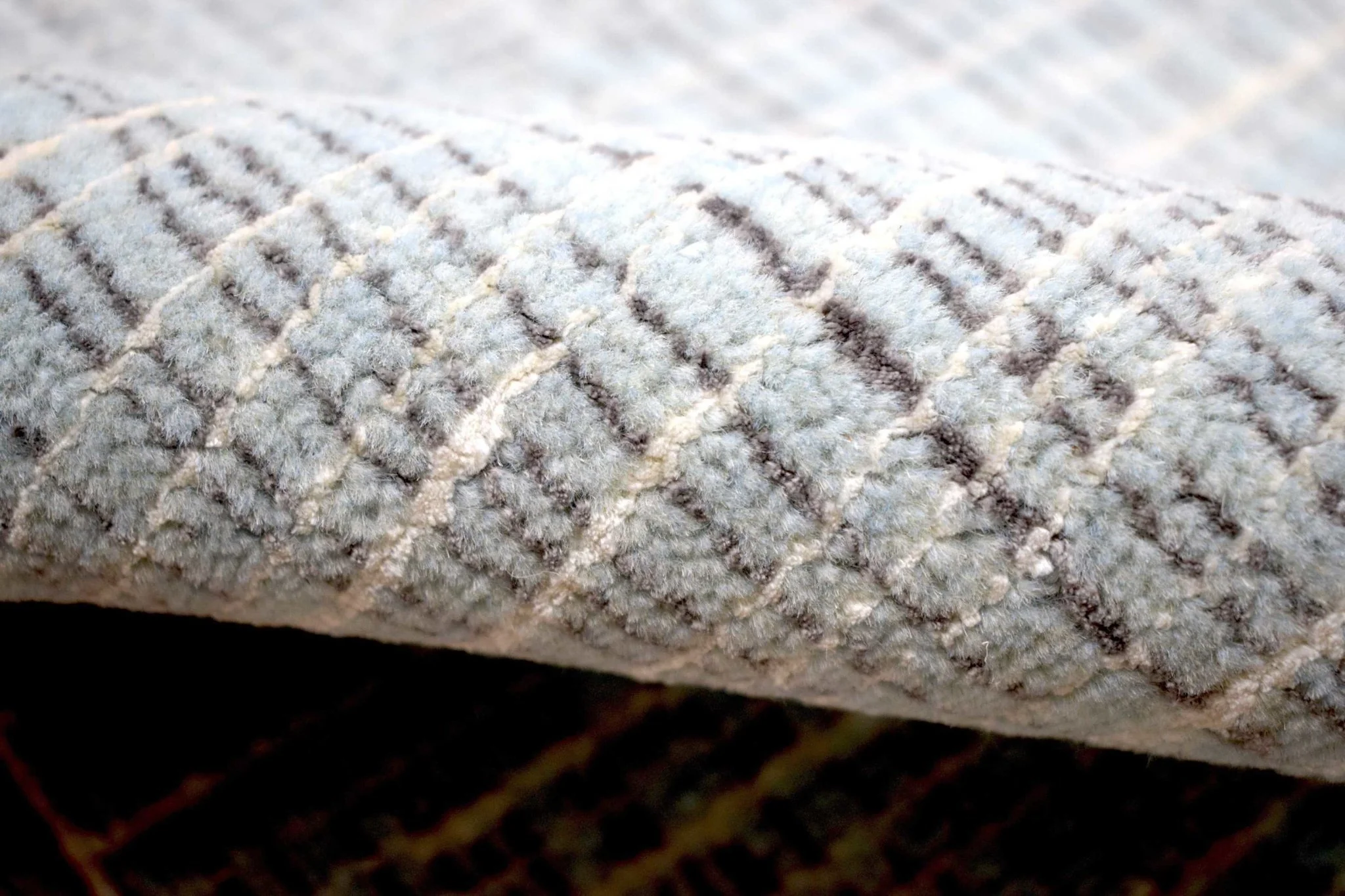 Blue and Ivory Traditional Stripes Pattern Handmade Wool & Viscose 2x3 Area Rug | TRD140423 - Image 8