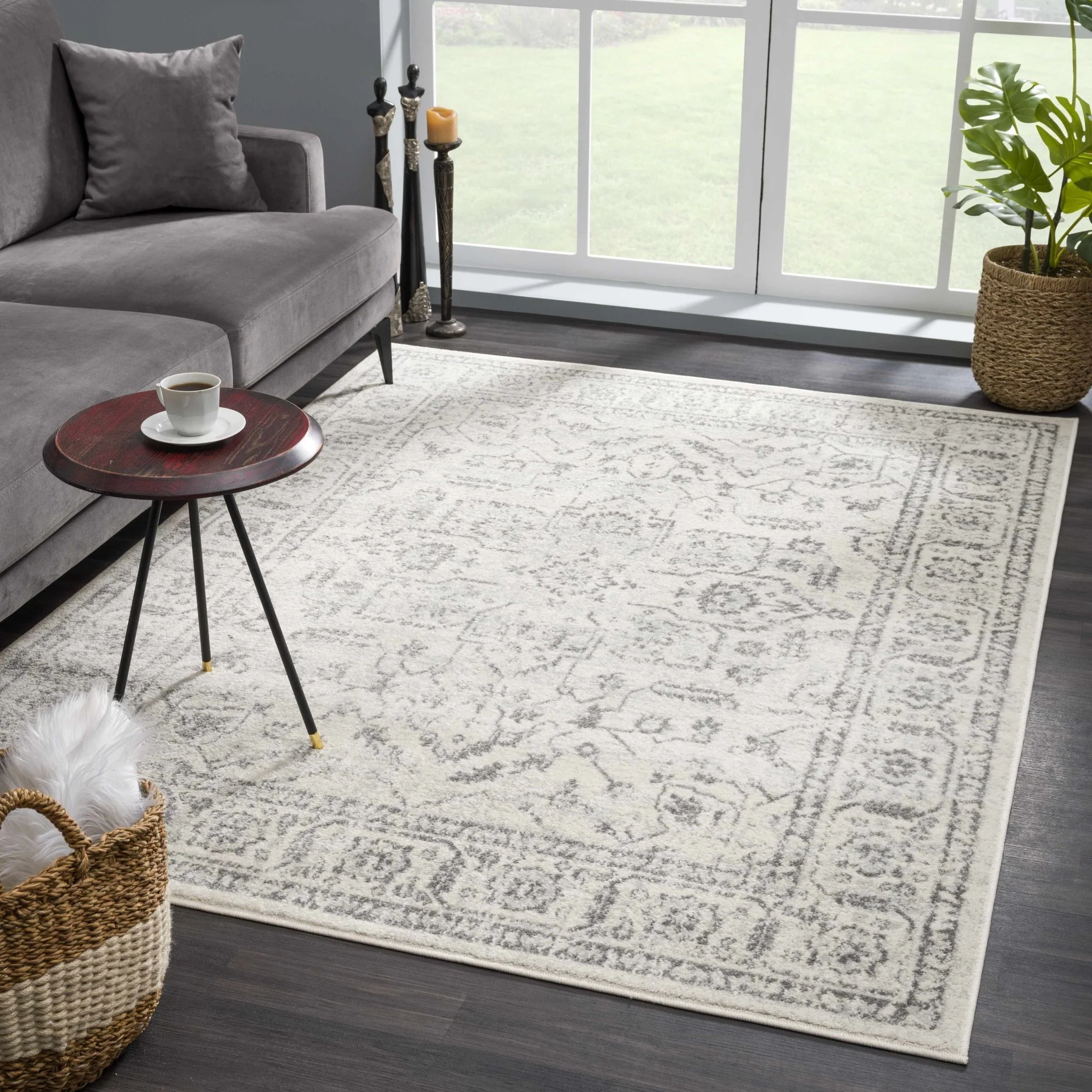 Traditional Medallion Beige and Gray Low Pile Indoor Area Rug - Image 3