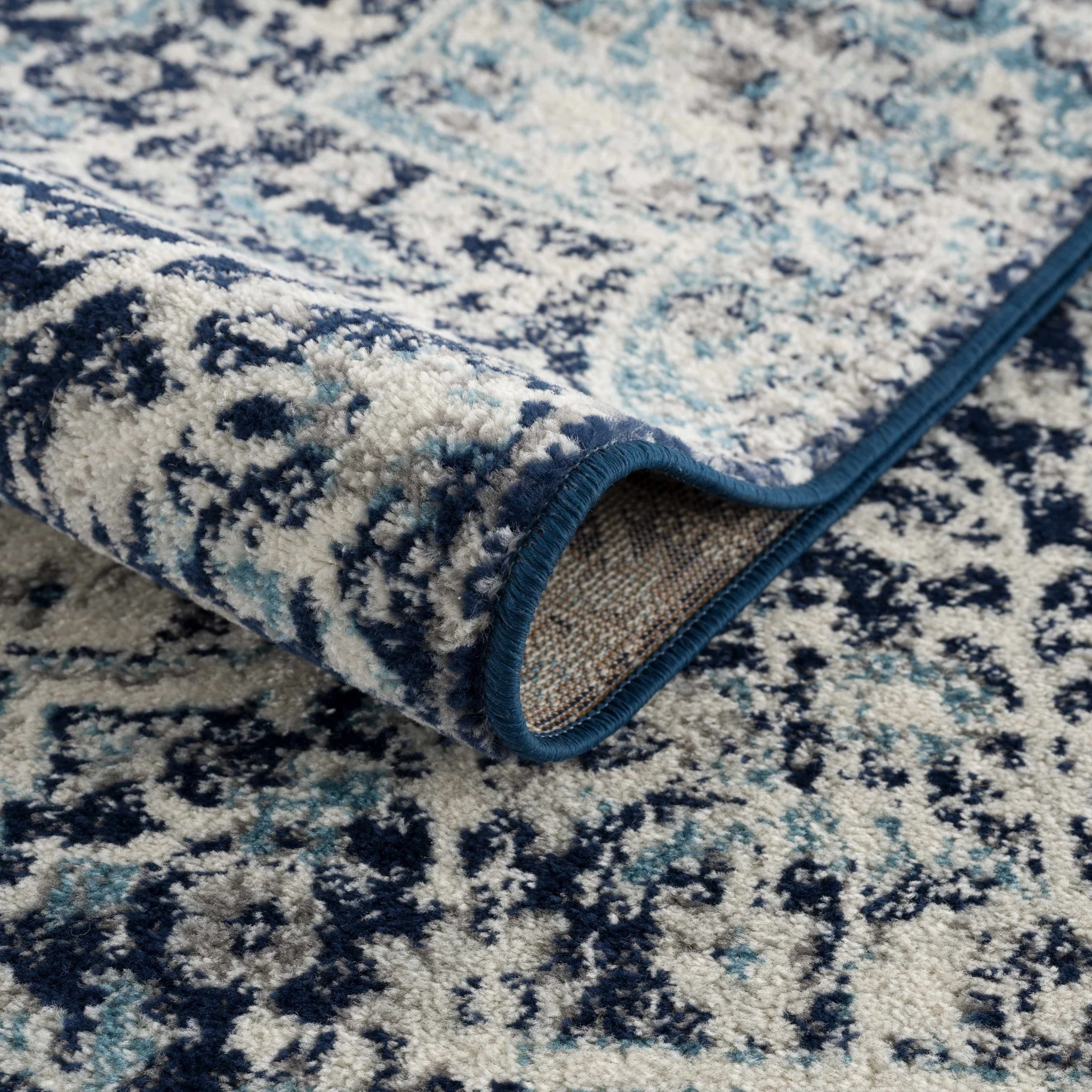 Traditional Heriz Beige, Blue and Gray Premium look Medallion Area Rug - Image 6