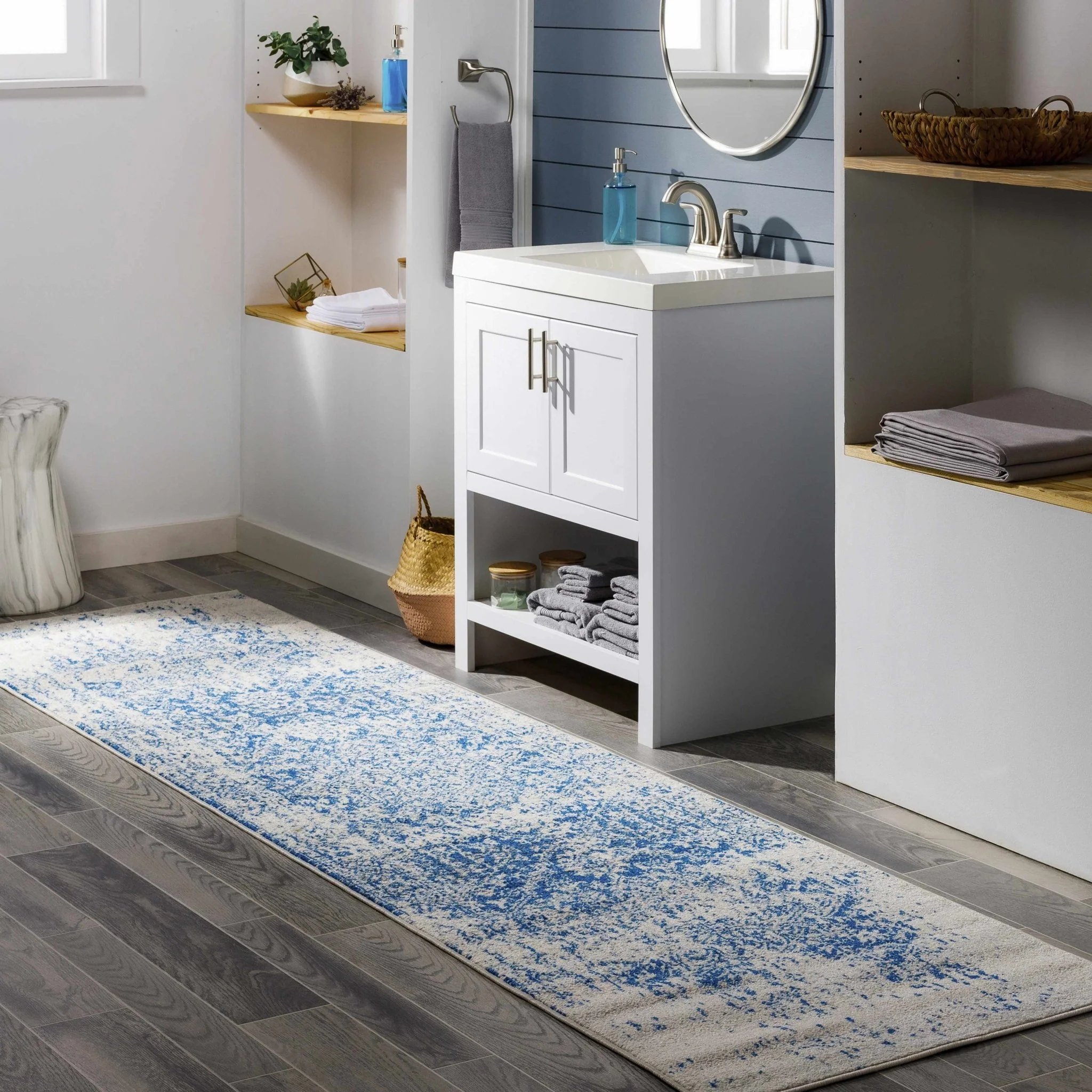 Transitional Heriz Design  Blue and Beige Medallion Area Rug - Image 10