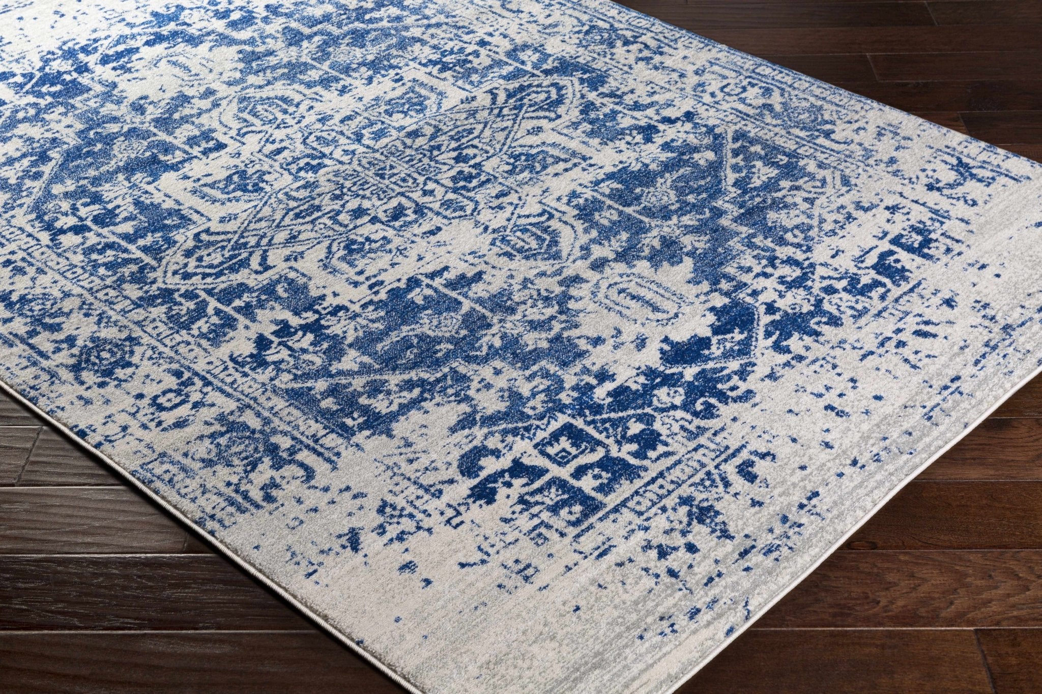 Transitional Heriz Design  Blue and Beige Medallion Area Rug - Image 16