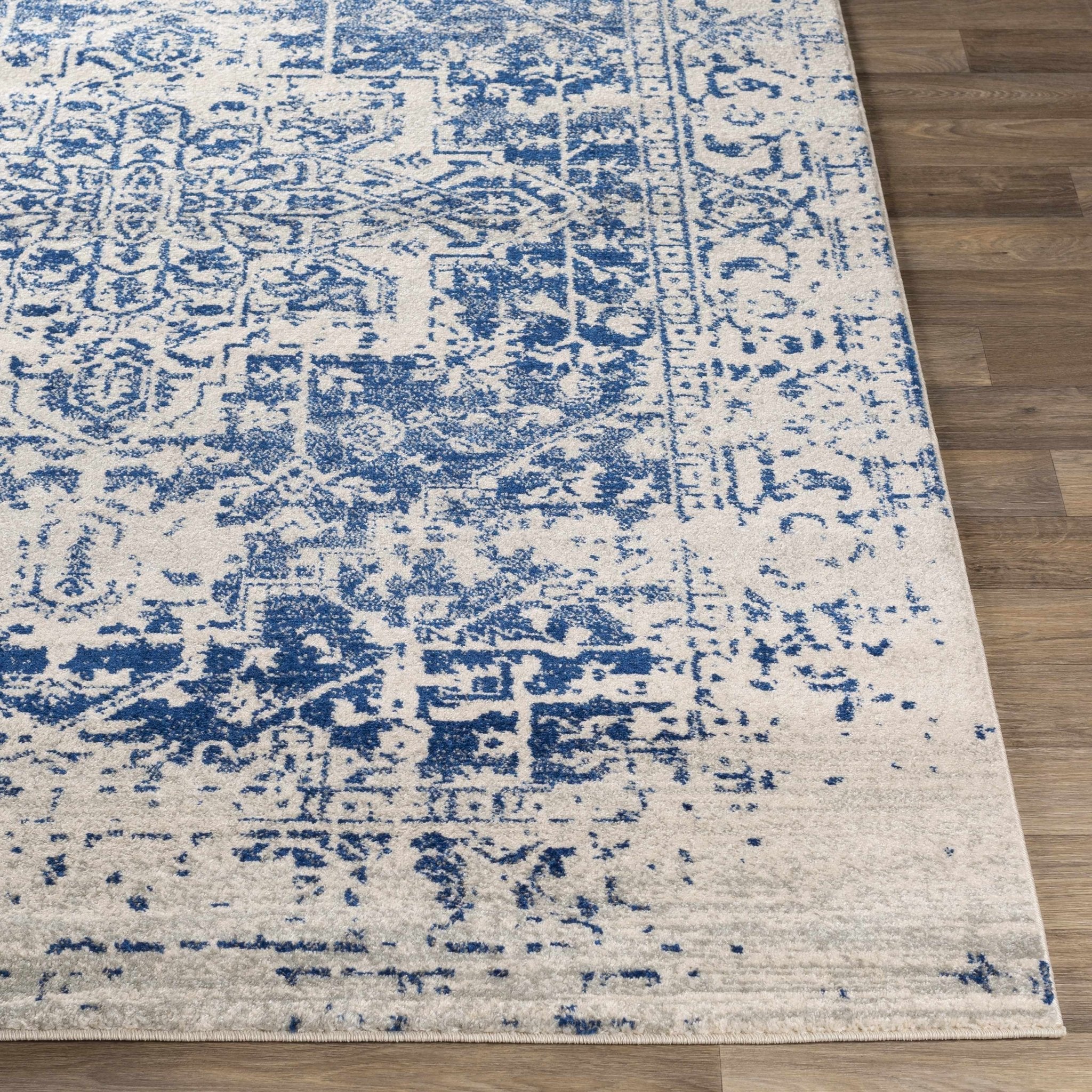 Transitional Heriz Design  Blue and Beige Medallion Area Rug - Image 17