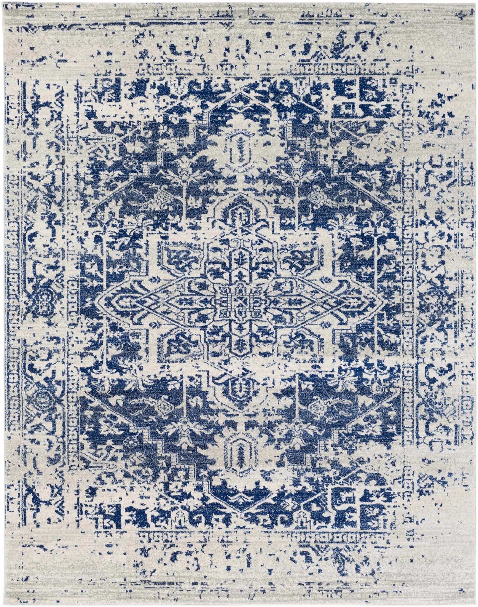 Transitional Heriz Design  Blue and Beige Medallion Area Rug - Image 21