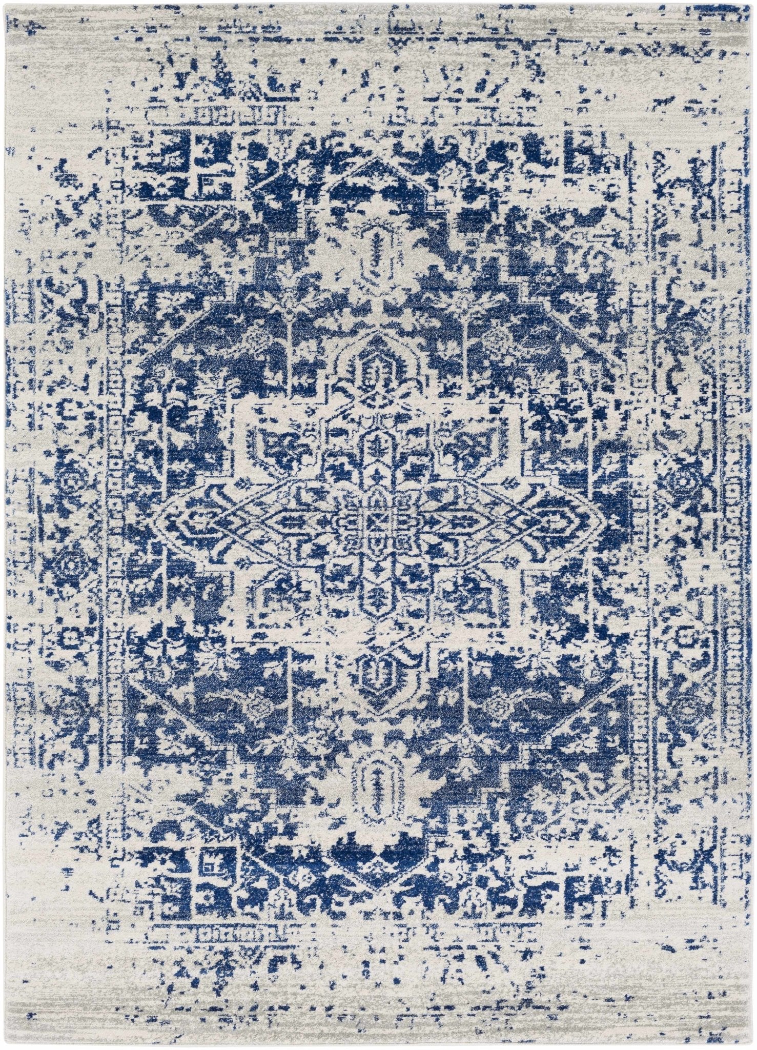 Transitional Heriz Design  Blue and Beige Medallion Area Rug - Image 22