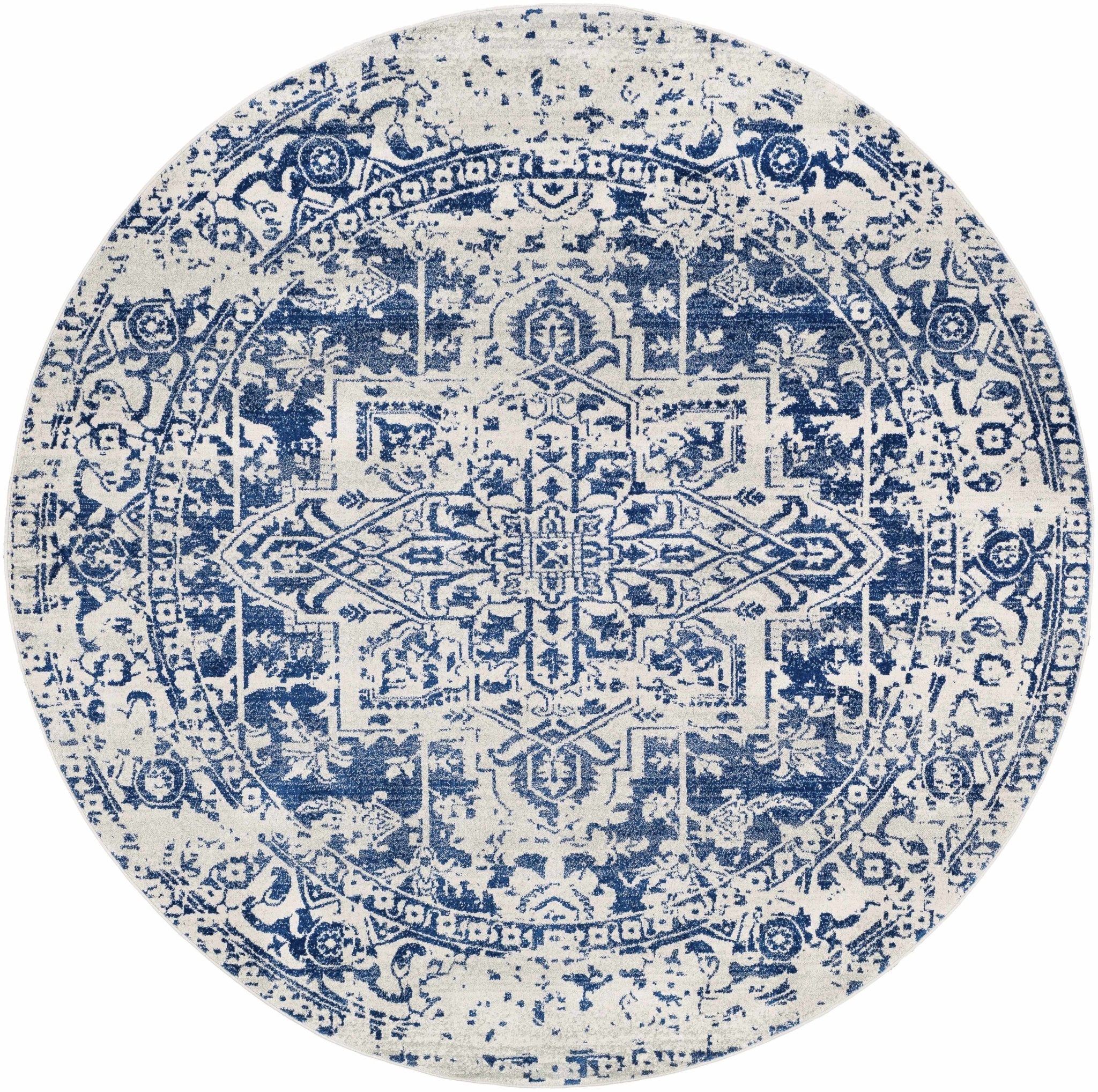 Transitional Heriz Design  Blue and Beige Medallion Area Rug - Image 26