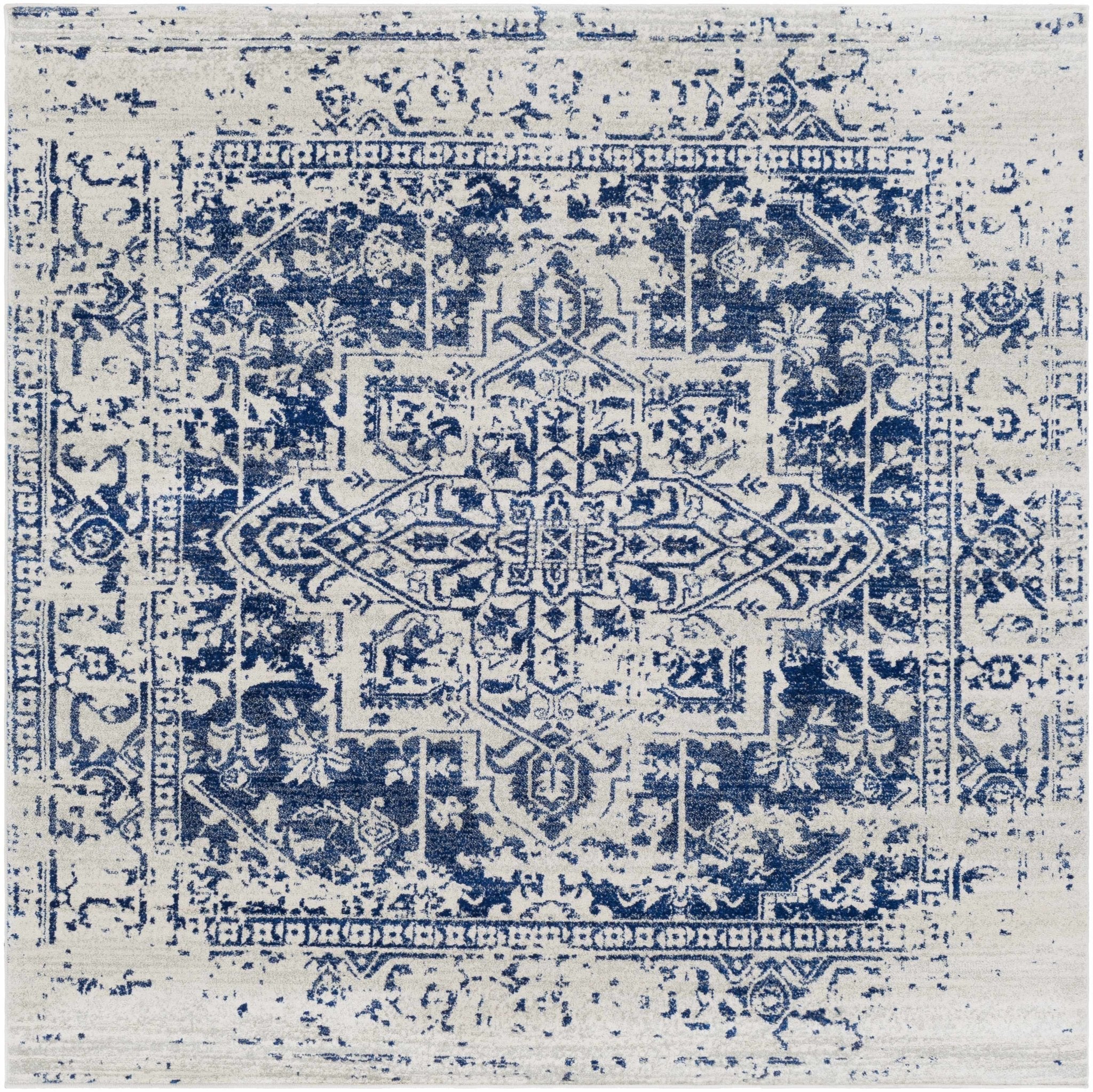 Transitional Heriz Design  Blue and Beige Medallion Area Rug - Image 27