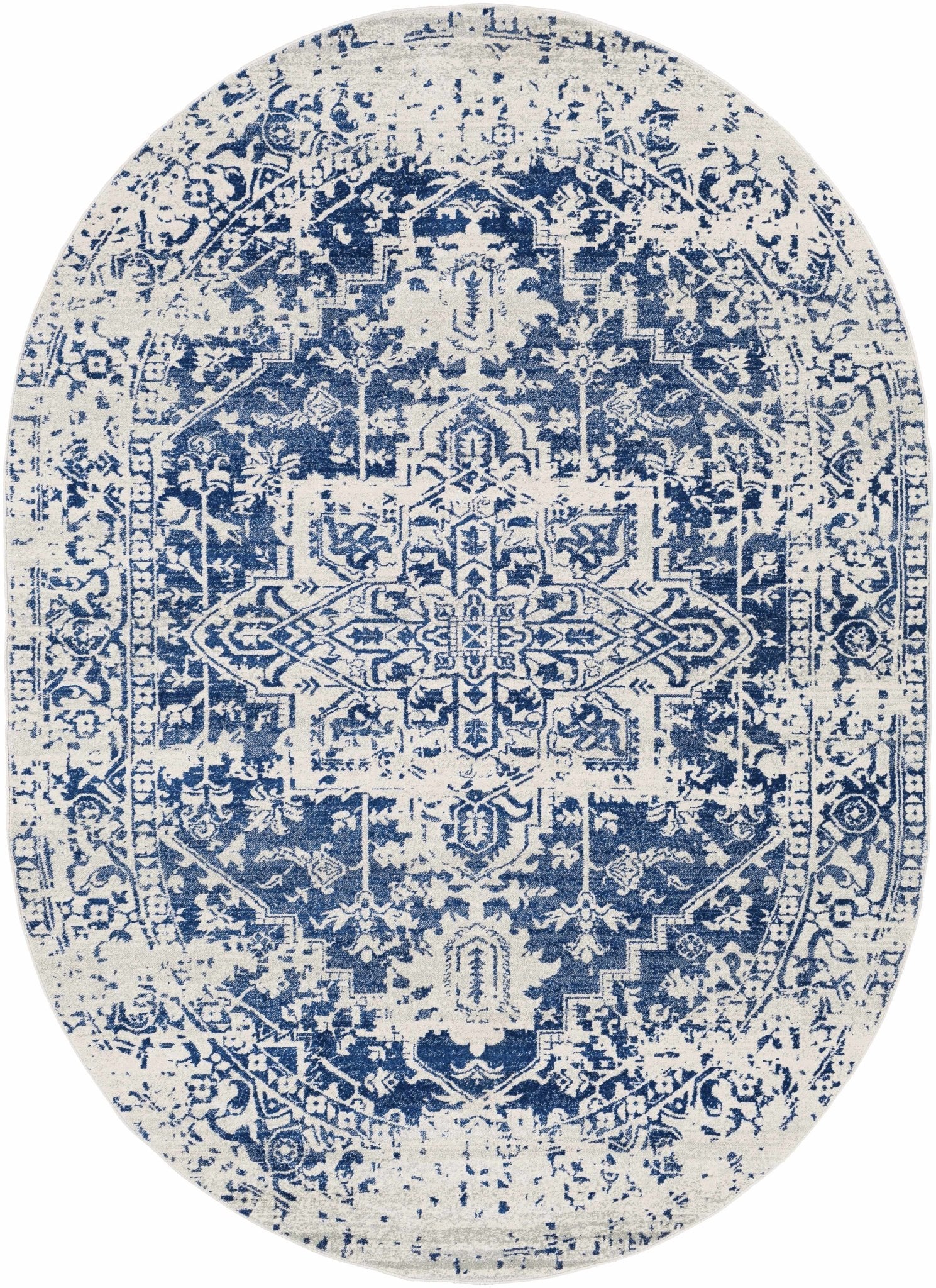 Transitional Heriz Design  Blue and Beige Medallion Area Rug - Image 28