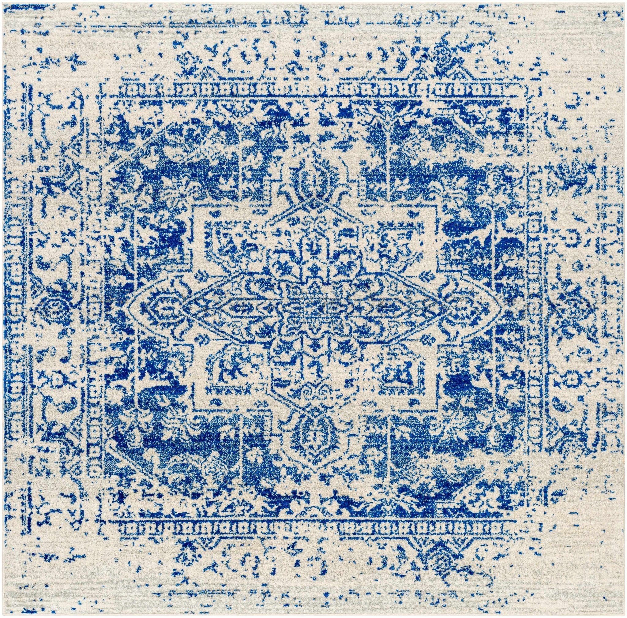 Transitional Heriz Design  Blue and Beige Medallion Area Rug - Image 29